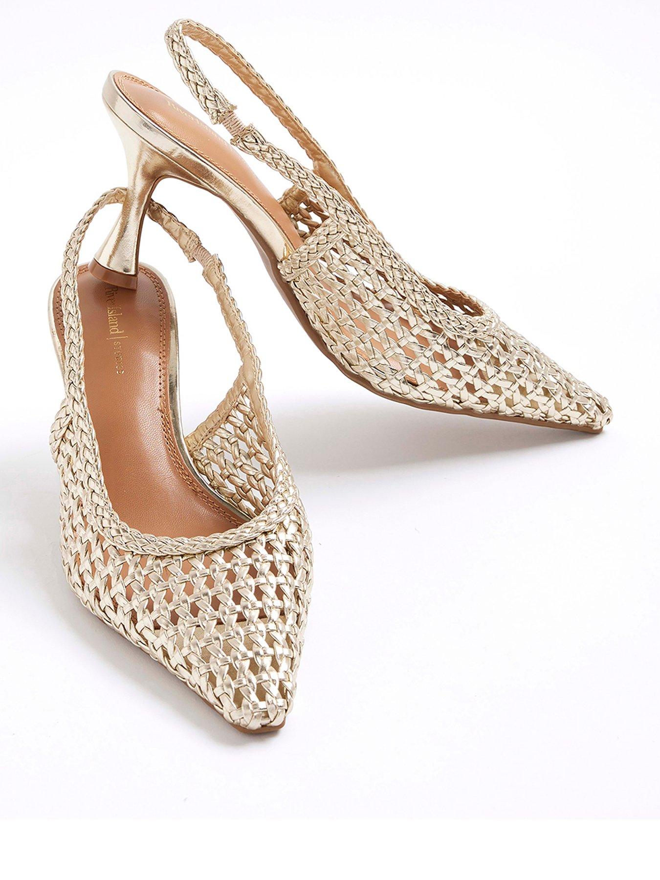 Image 4 of 5 of River Island Woven Sling Back Court Shoes - Gold
