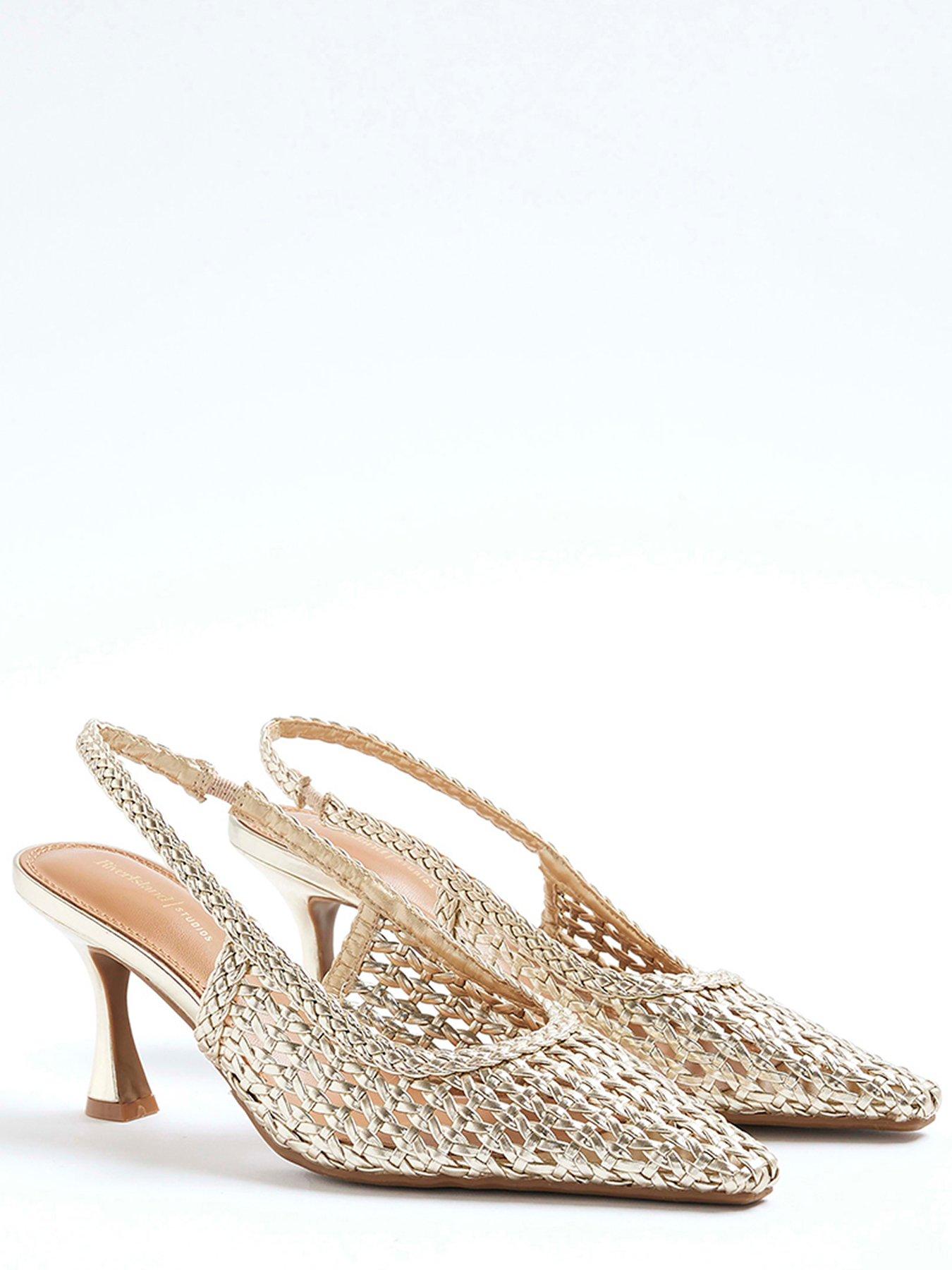 Image 5 of 5 of River Island Woven Sling Back Court Shoes - Gold