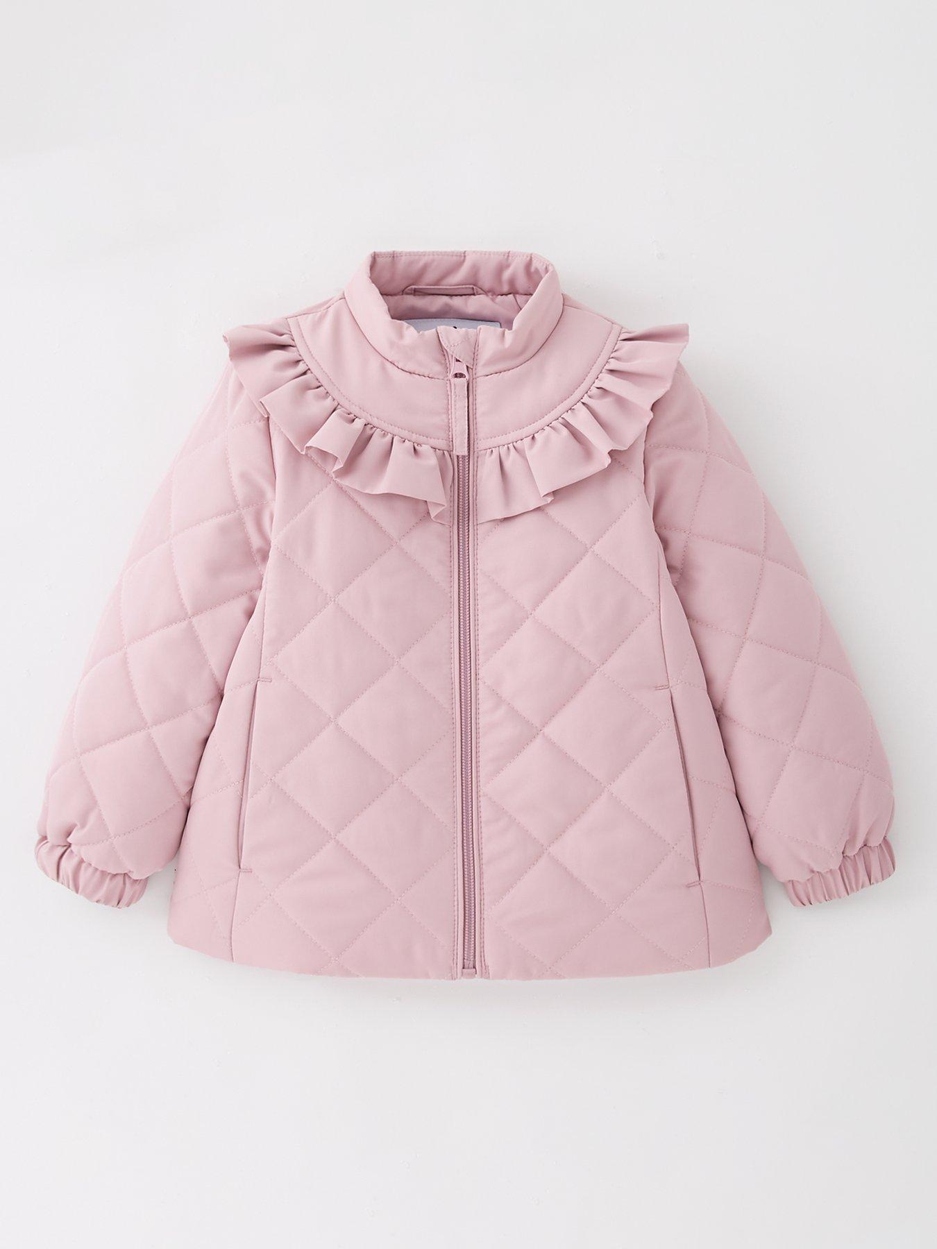 undefined Girls Quilted Frill Coat - Pink