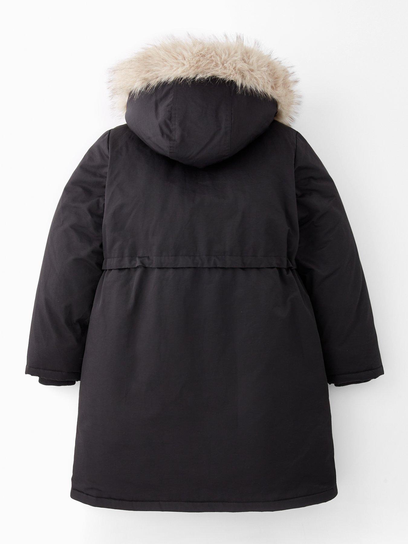 Image 2 of 5 of V by Very Girls Tie Waist Parka Shower Resistant Coat - Black