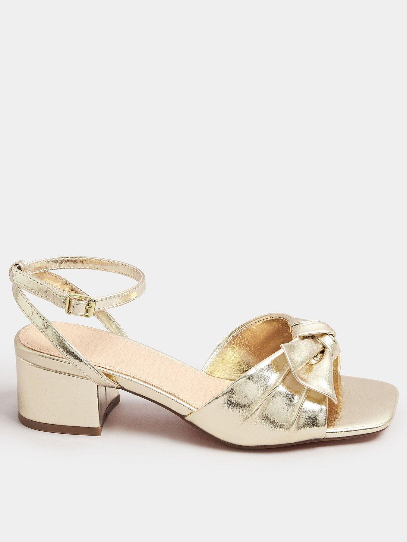 Image 1 of 4 of Yours Wide Fit Mid Block Heel Bow Sandal - Gold