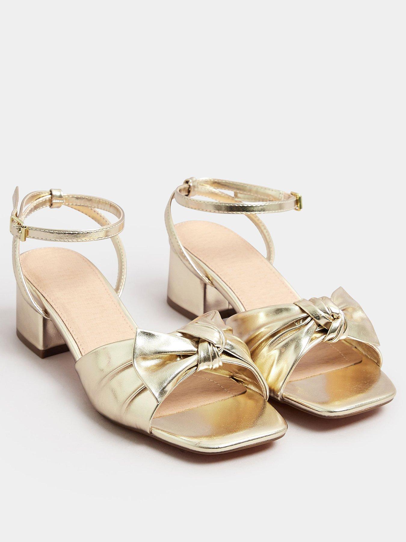 Image 2 of 4 of Yours Wide Fit Mid Block Heel Bow Sandal - Gold