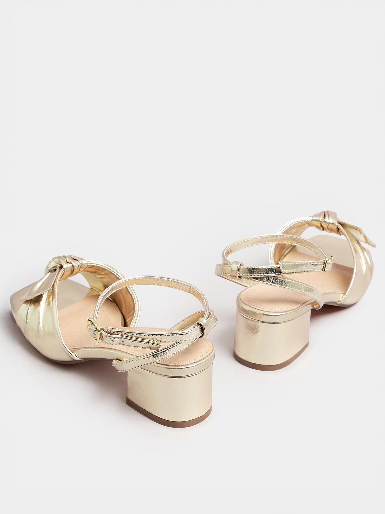 Image 3 of 4 of Yours Wide Fit Mid Block Heel Bow Sandal - Gold