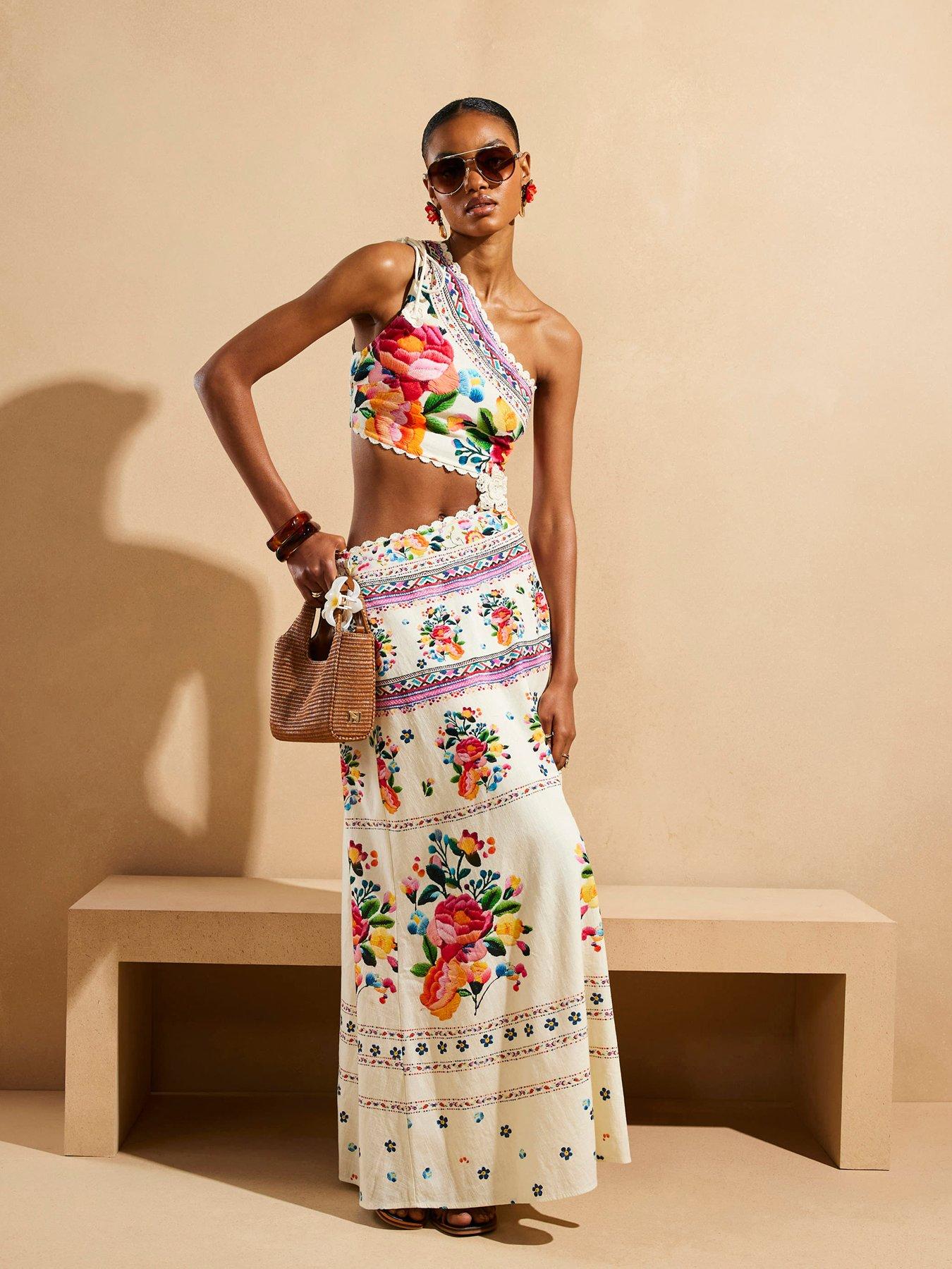 undefined Del Maar Floral One Shoulder Maxi - White