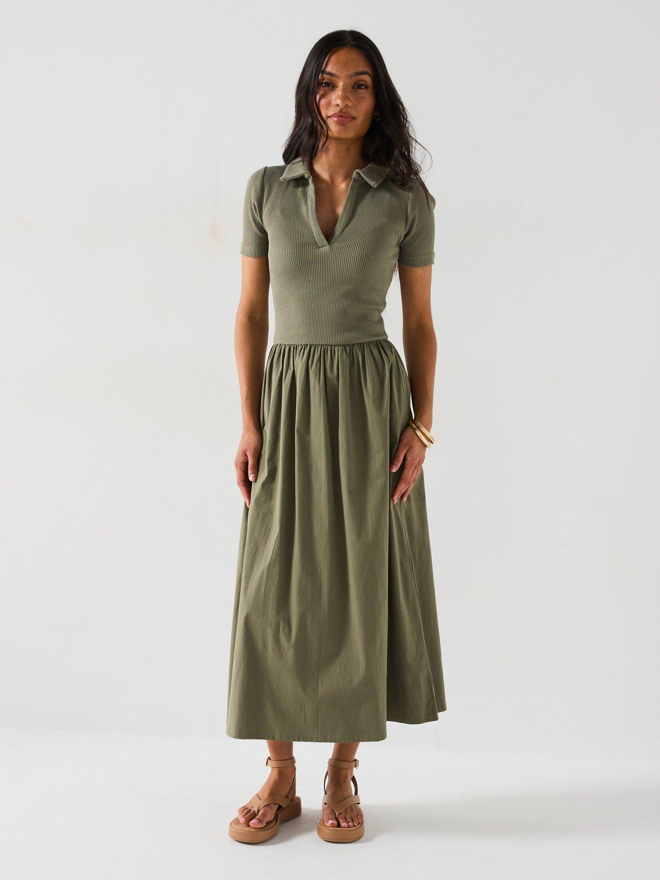 undefined Collar Detail Woven Mix Midaxi Dress