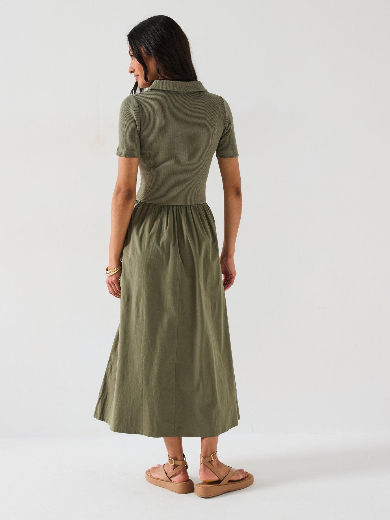 Image 2 of 6 of V by Very Collar Detail Woven Mix Midaxi Dress