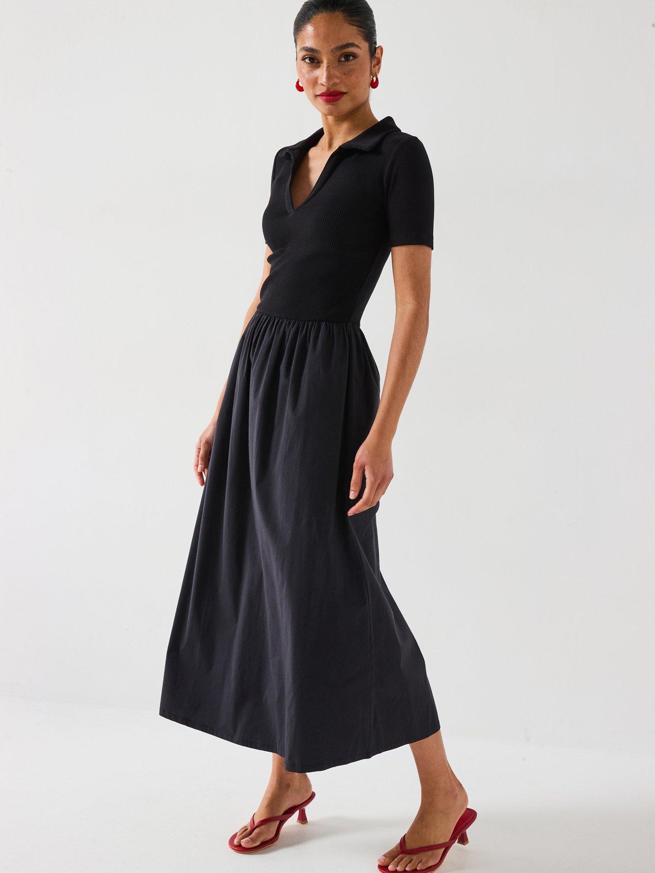 undefined Collar Detail Woven Mix Midaxi Dress