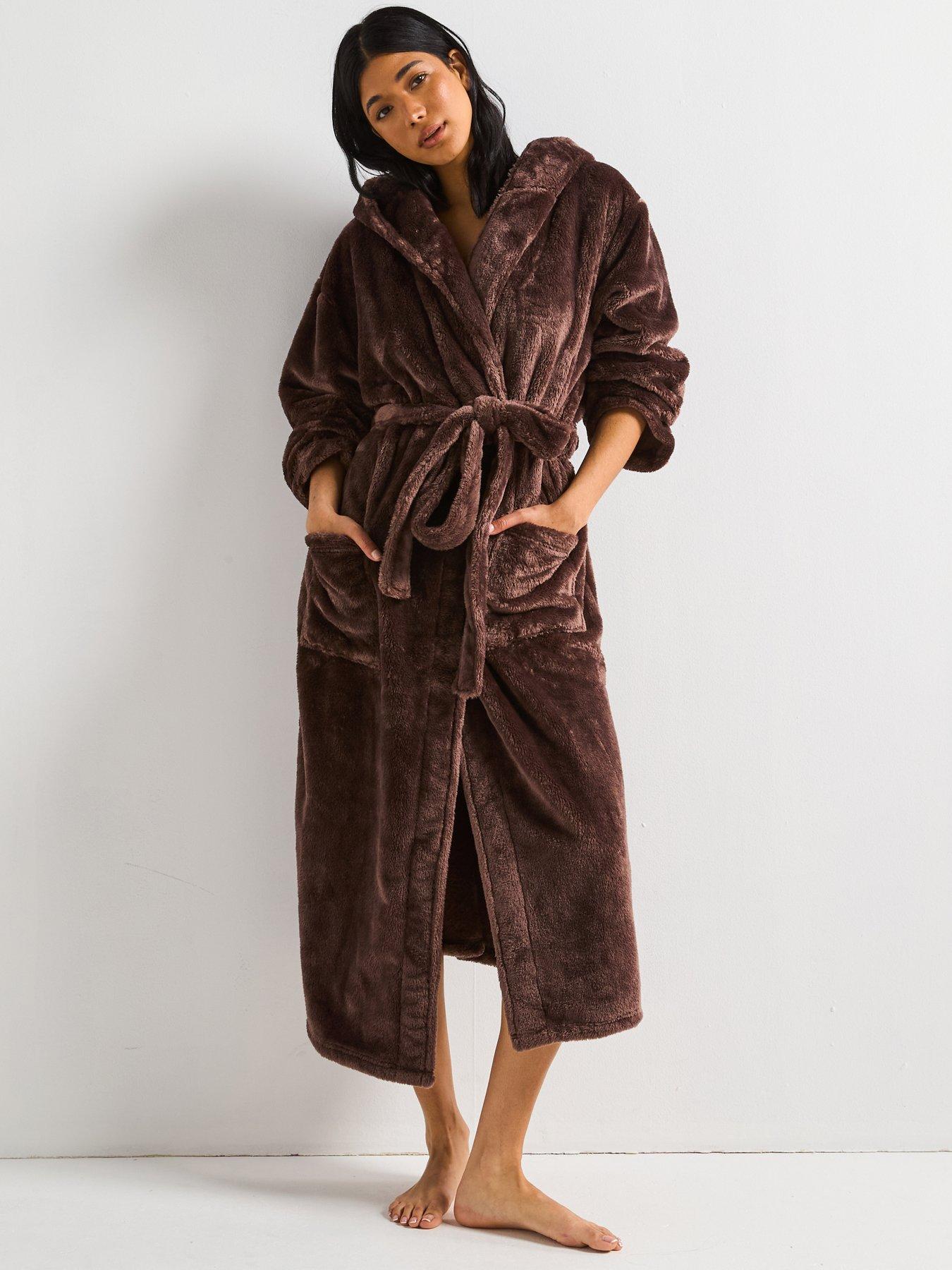 undefined Wellsoft Longline Hooded Dressing Gown - Brown