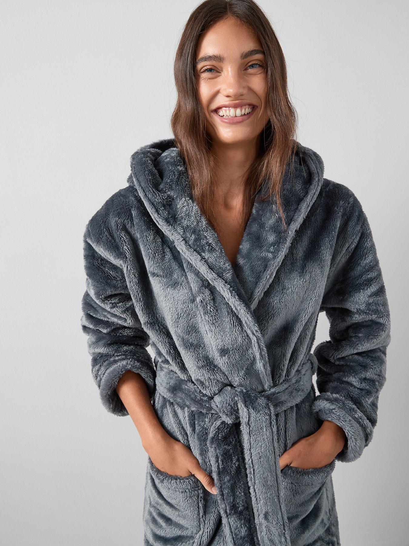 Image 5 of 6 of V by Very Wellsoft Longline Hooded Dressing Gown - Charcoal