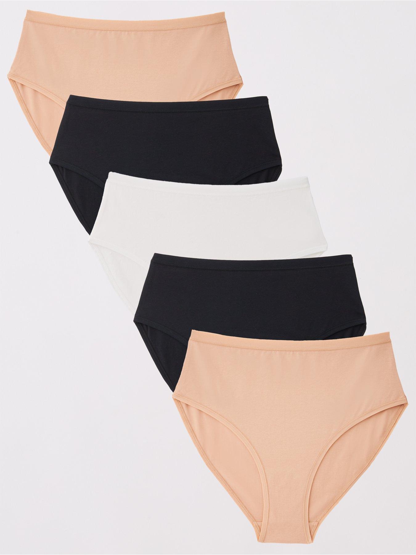 undefined 5Pk Plain Cotton Full High Waisted Briefs - Multi