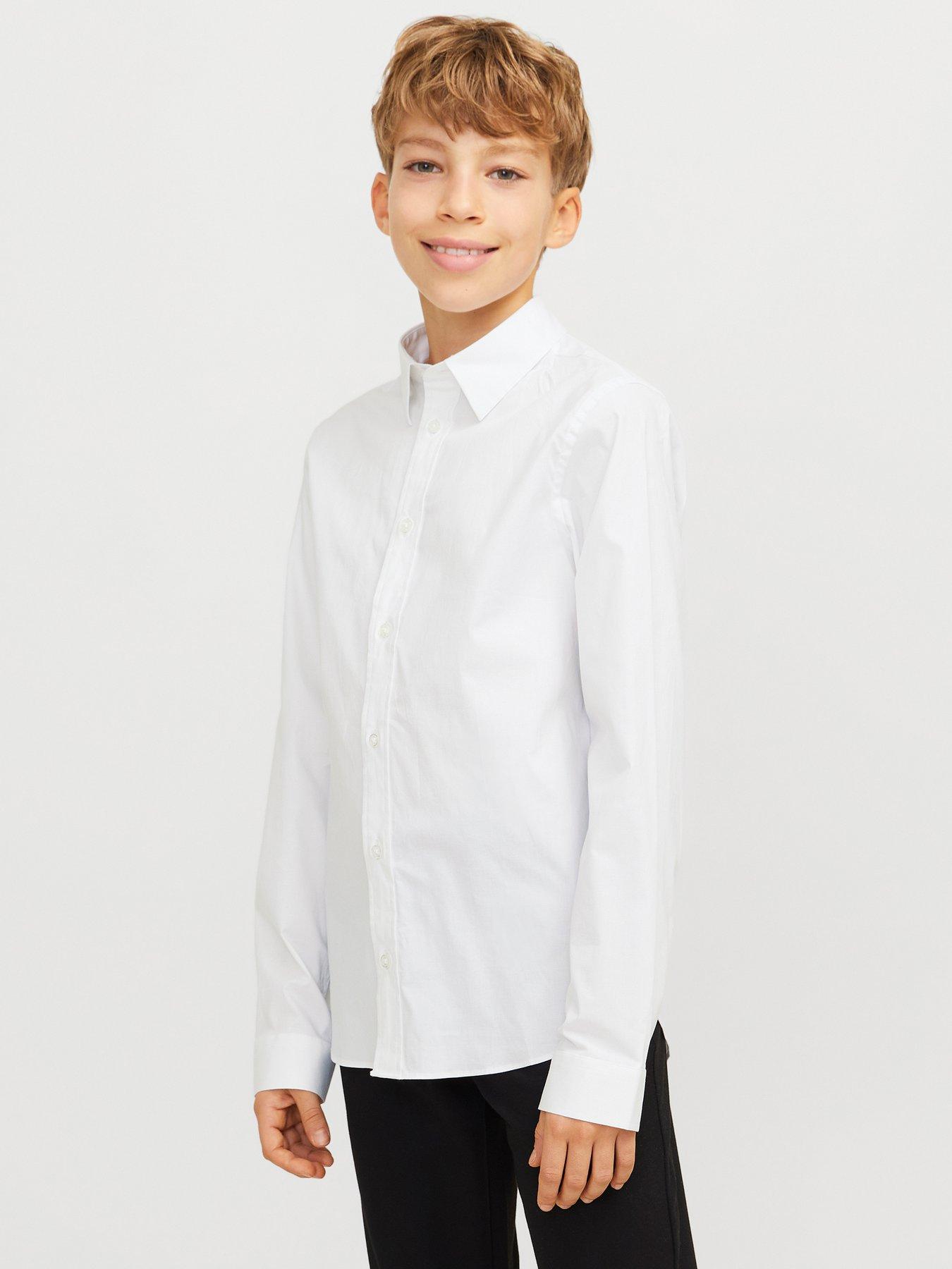 Image 1 of 6 of Jack & Jones Junior Boys Axel Stretch Long Sleeve Shirt - White