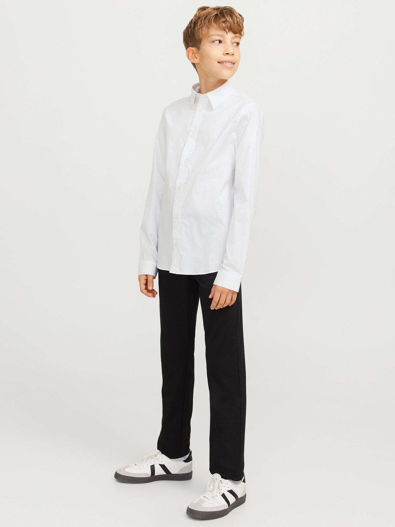 Image 2 of 6 of Jack & Jones Junior Boys Axel Stretch Long Sleeve Shirt - White