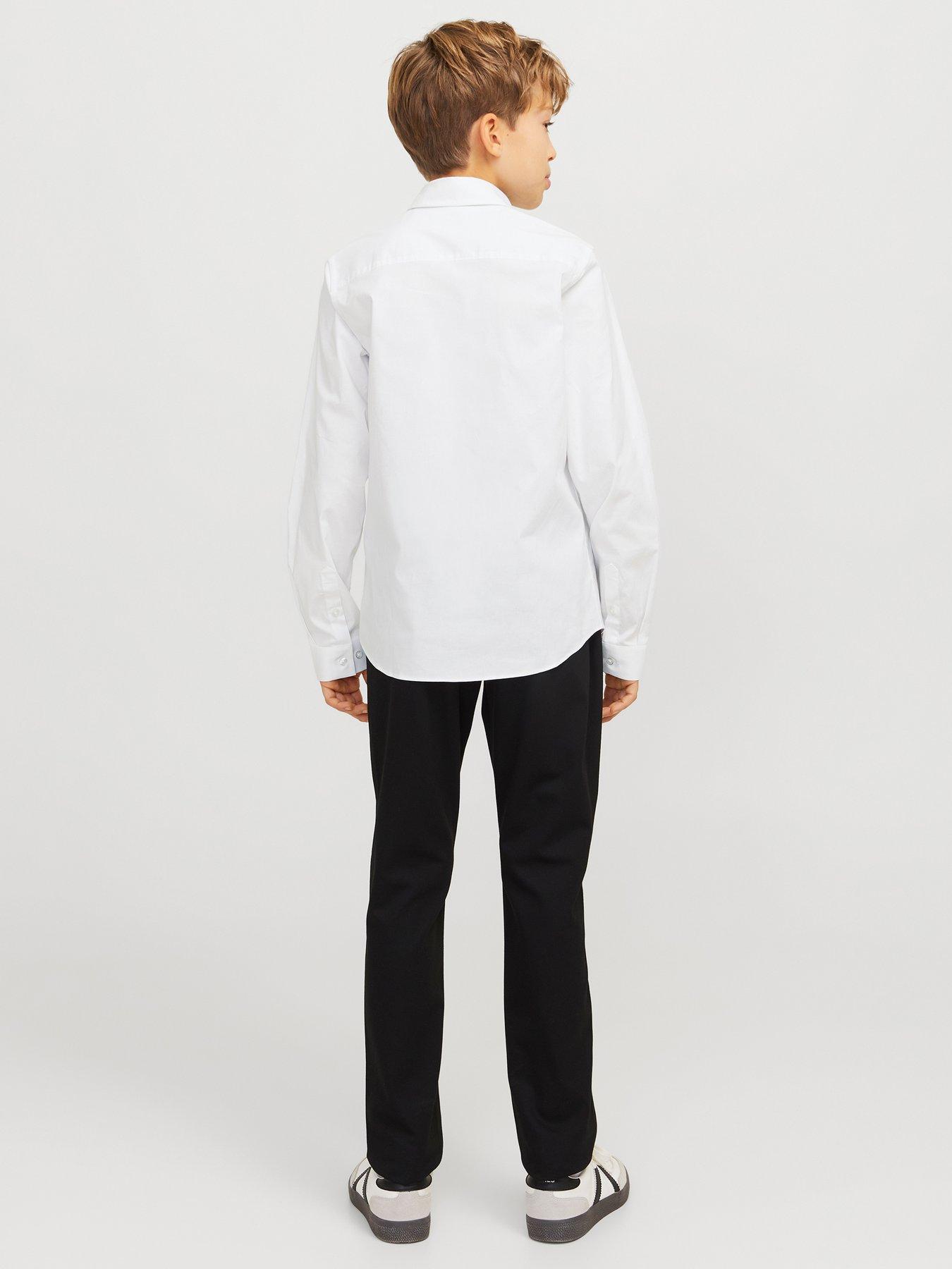 Image 3 of 6 of Jack & Jones Junior Boys Axel Stretch Long Sleeve Shirt - White