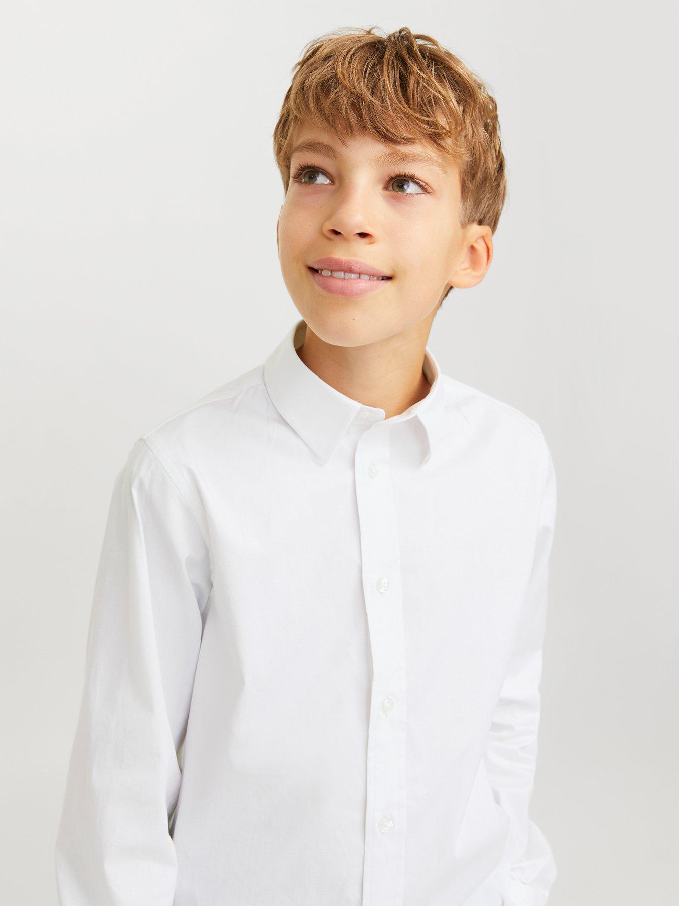 Image 4 of 6 of Jack & Jones Junior Boys Axel Stretch Long Sleeve Shirt - White