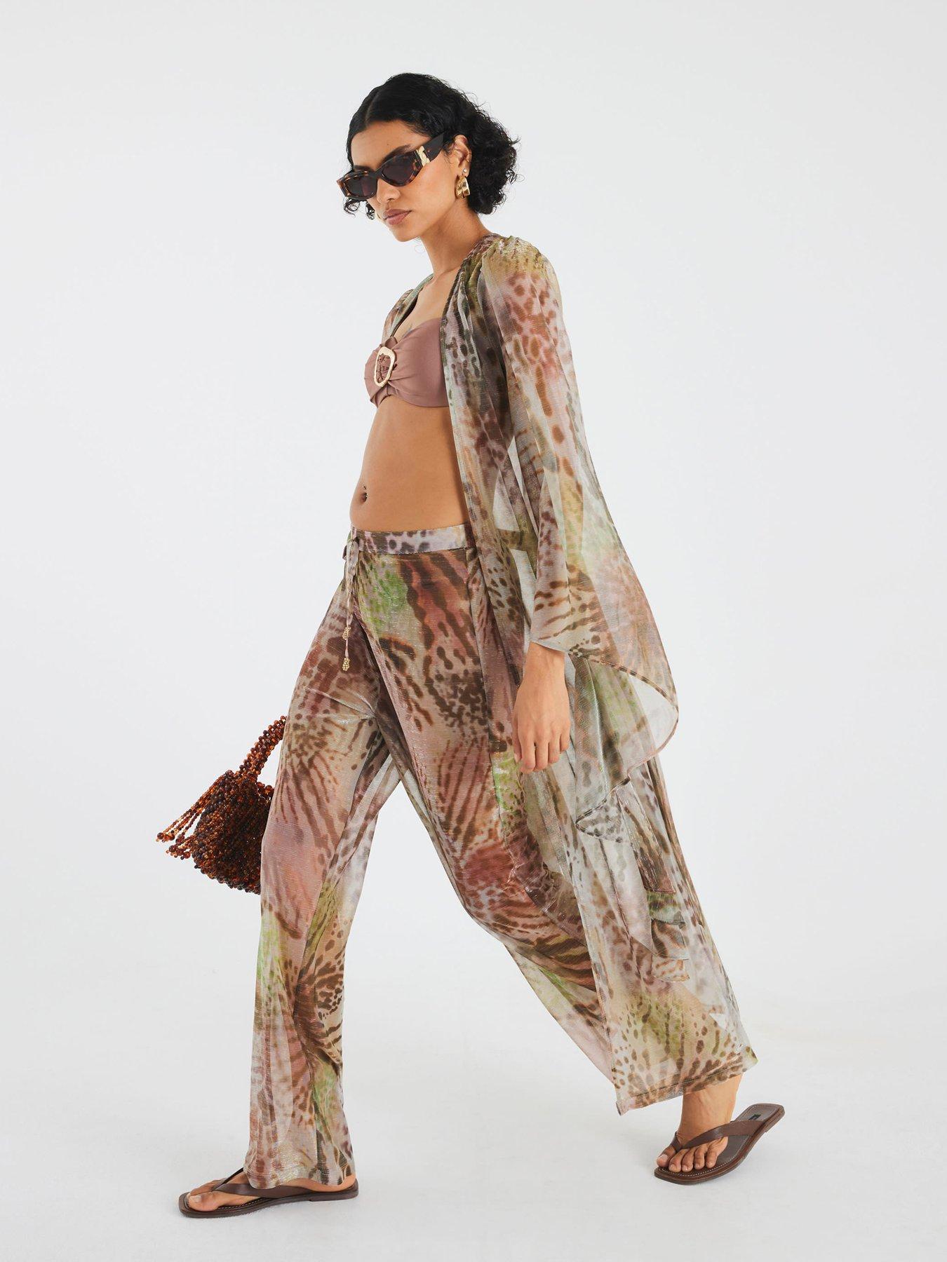 undefined Animal Print Plisse Kaftan - Khaki