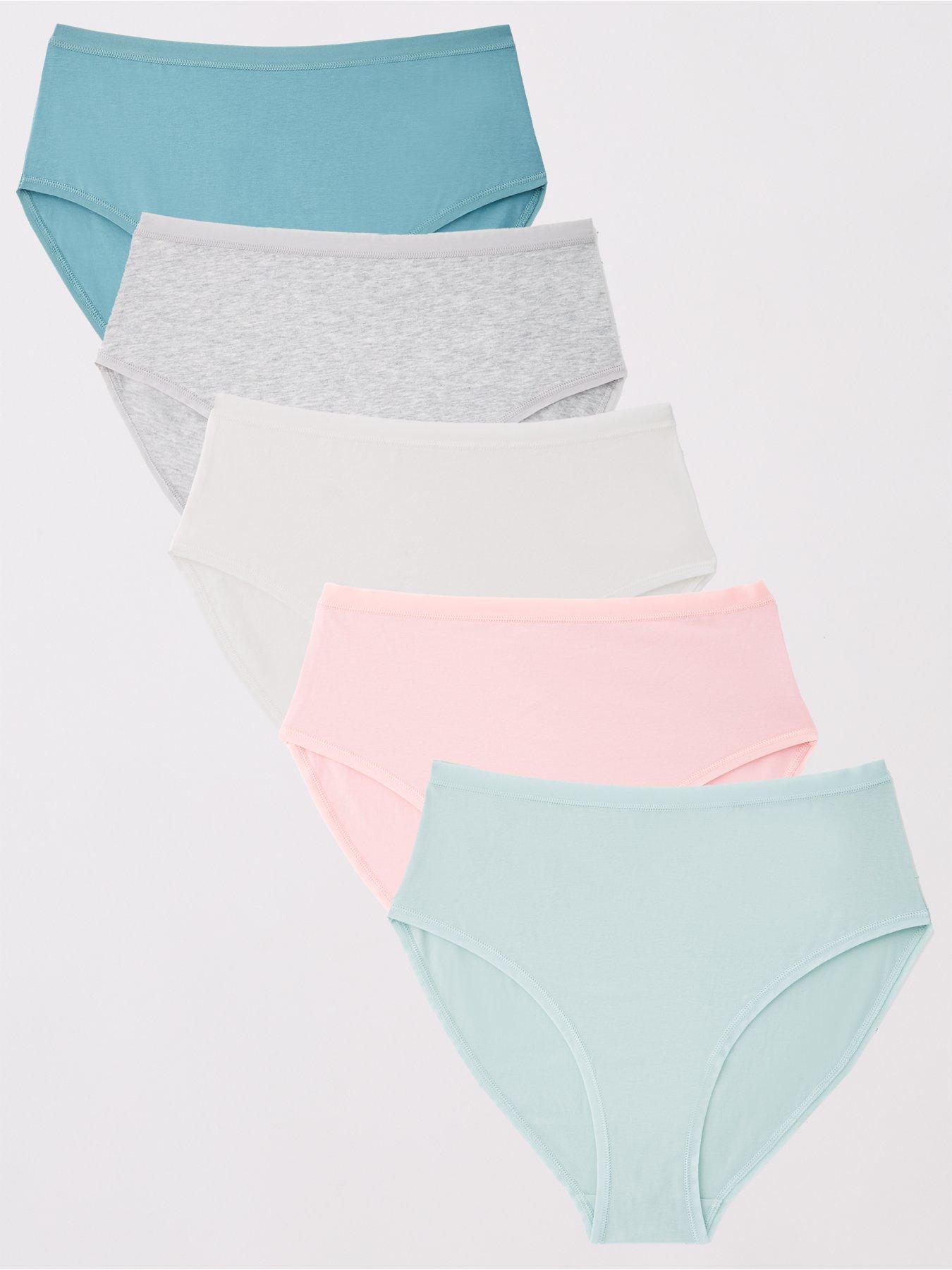 Everyday 5Pk Plain Cotton Full High Waisted Briefs - Multi
