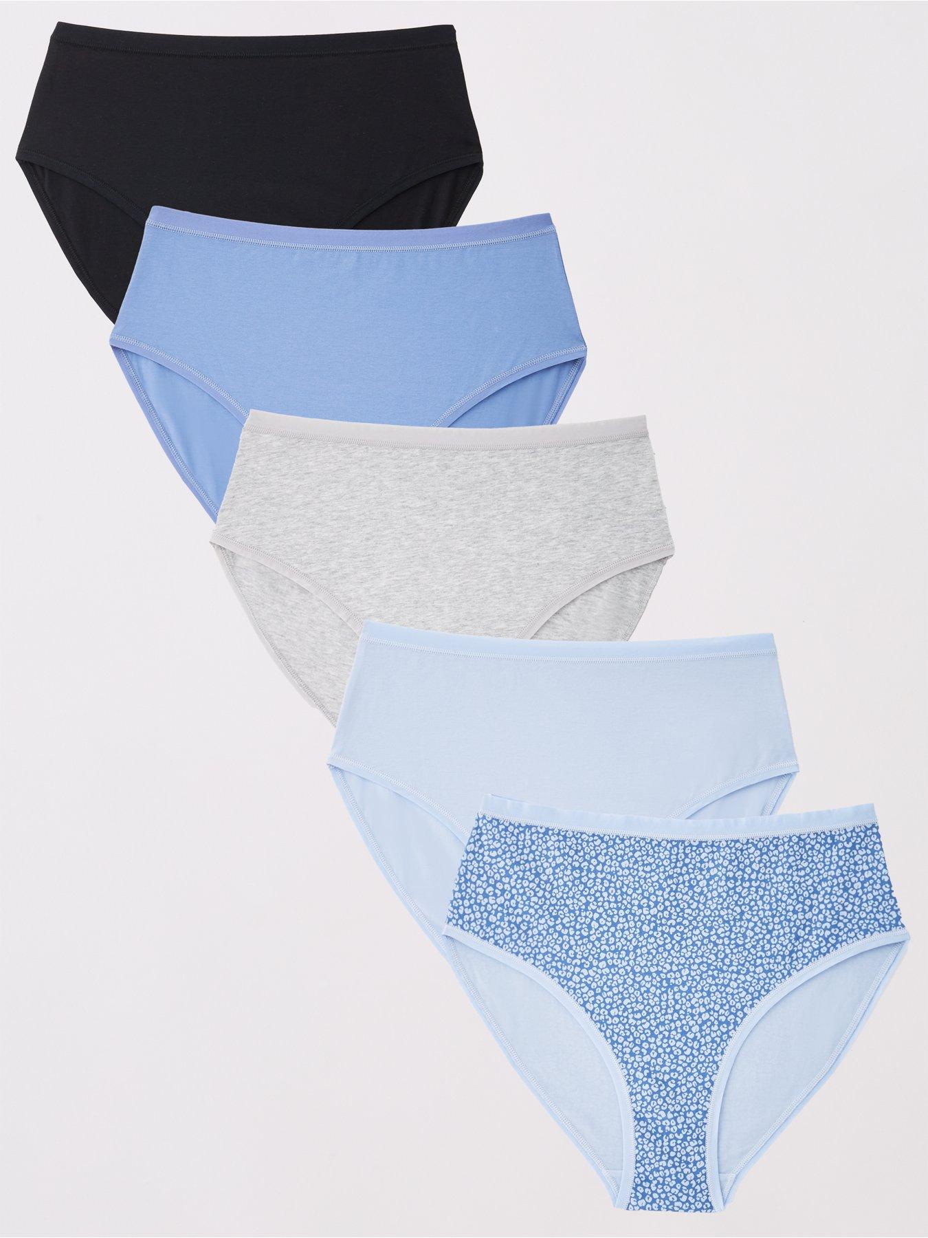 undefined 5Pk Cotton Plain And Printed Full High Waisted Briefs - Multi