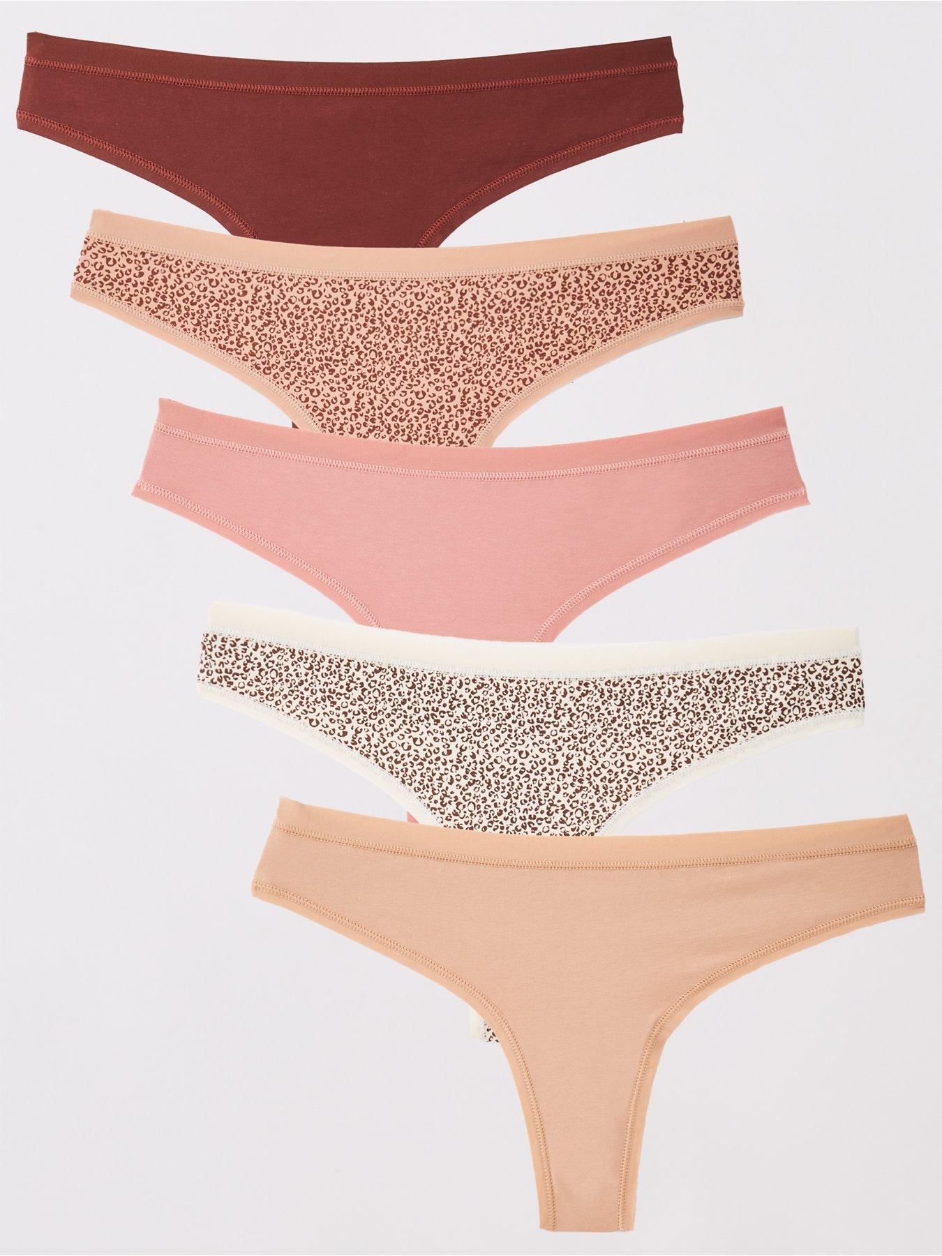 undefined 5Pk Cotton Plain And Printed Thongs - Multi