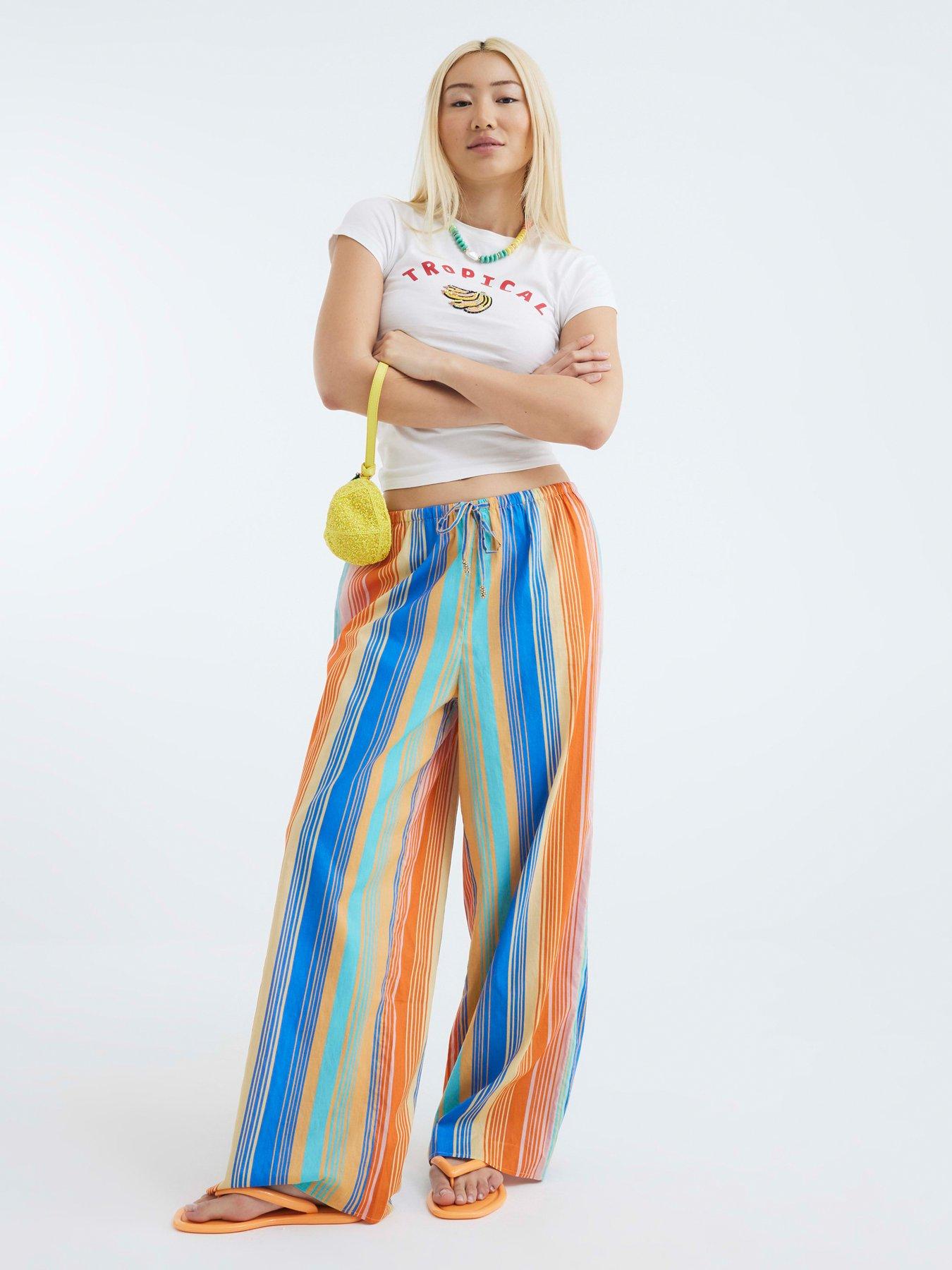 undefined Stripe Wide Leg Trousers - Multi Colour