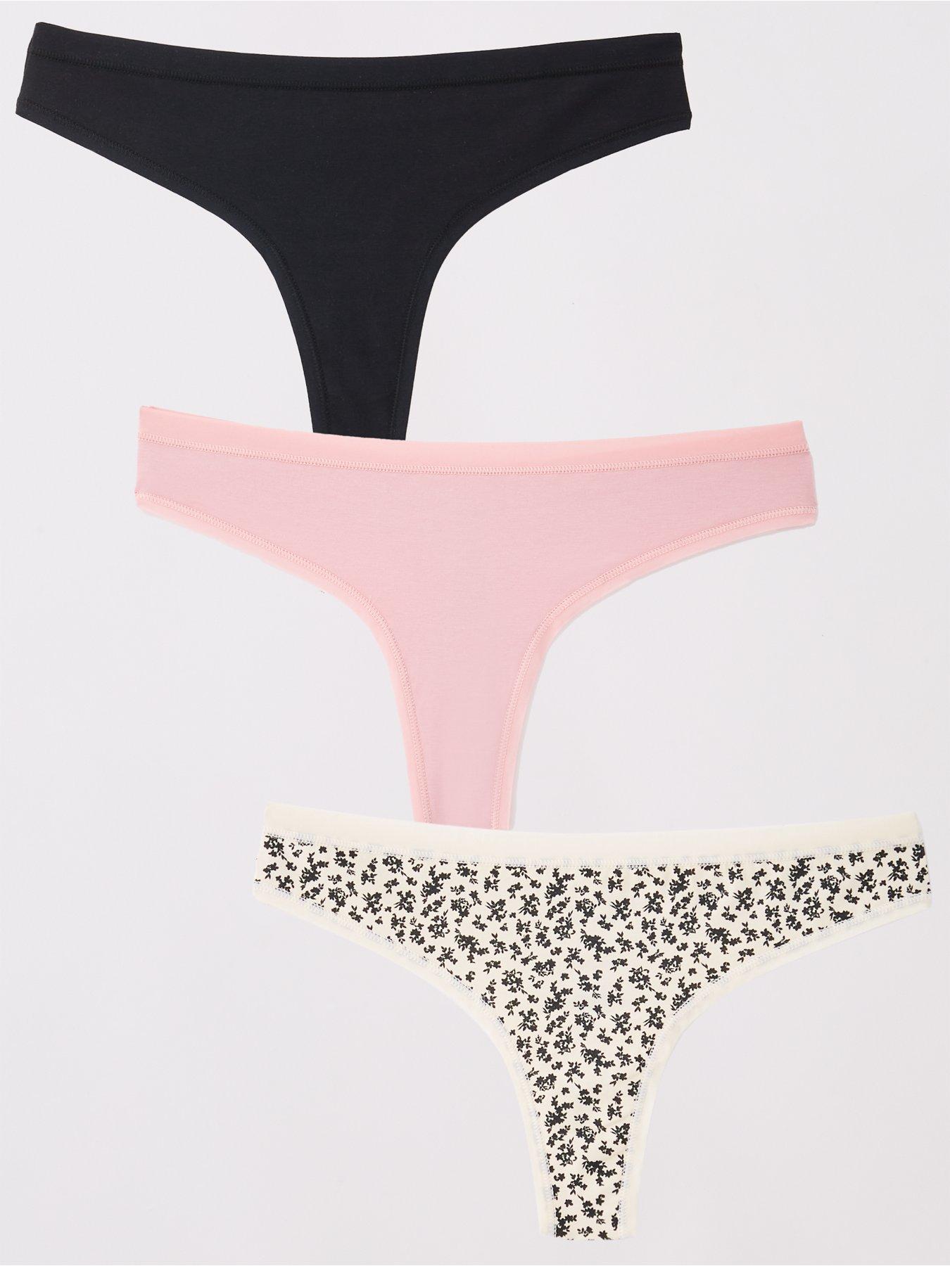 undefined 3Pk Cotton Plain And Printed Thongs - Multi