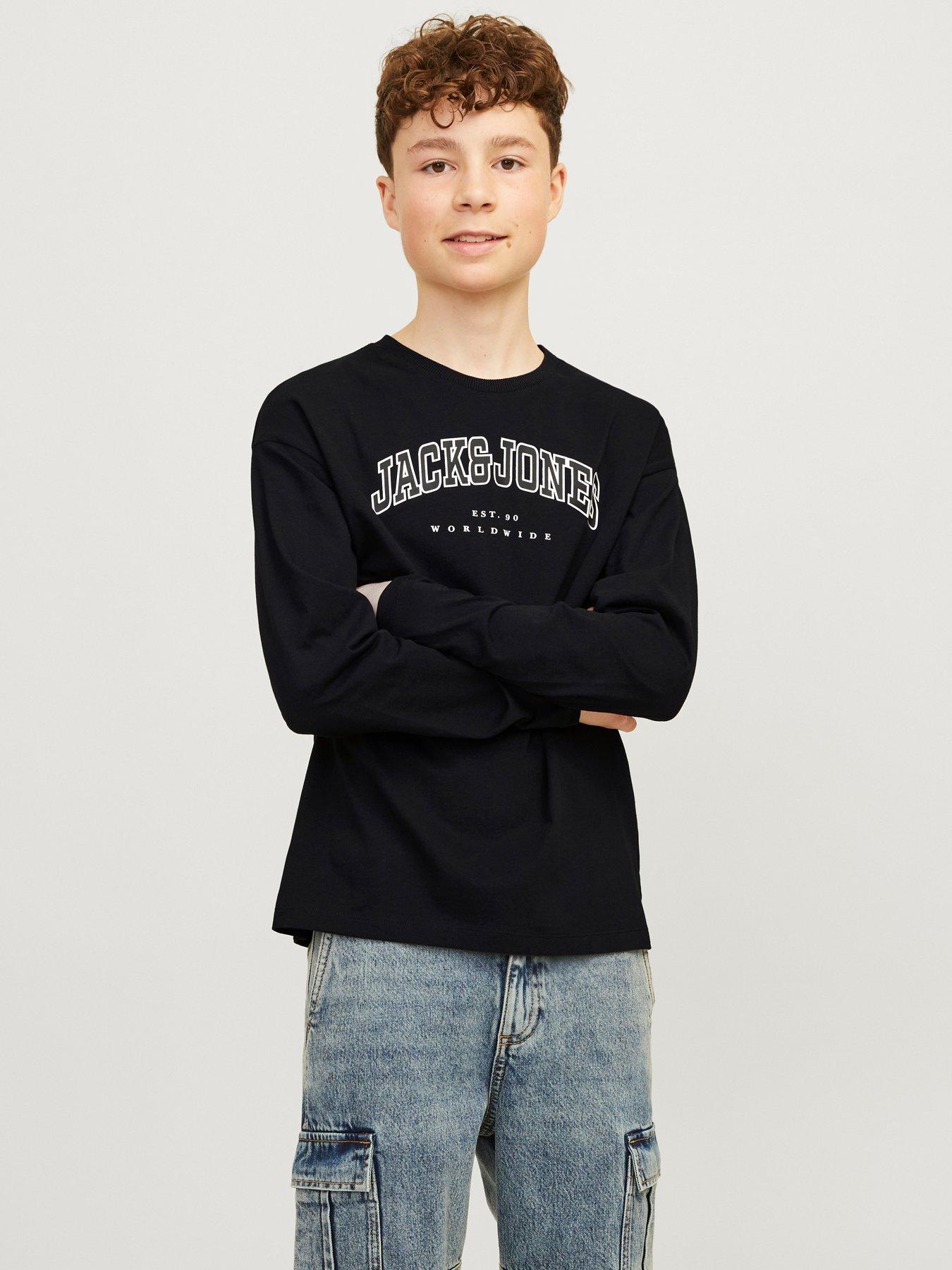 Jack & Jones Junior Boys Caleb Varsity Long Sleeve T-Shirt - Black