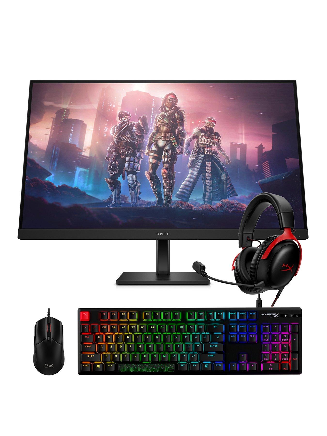 undefined Omen 32q QHD 165Hz Gaming Monitor Bundle - 1ms Response, AMD FreeSync Premium - HyperX Alloy Red Keyboard - HyperX Pulsefire Black Wired Mouse 2 - HyperX Cloud III Headset - OMEN 32q Monitor