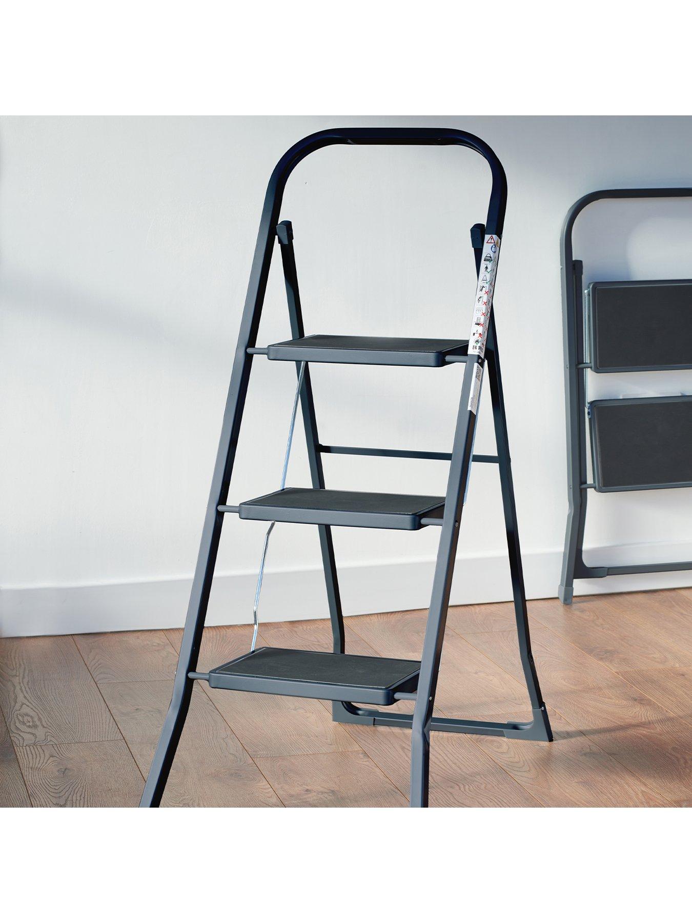 Image 3 of 3 of Our House OurHouse SR20056ATH 3 Rubber Tread Steel Step Ladder, Anthracite Grey
