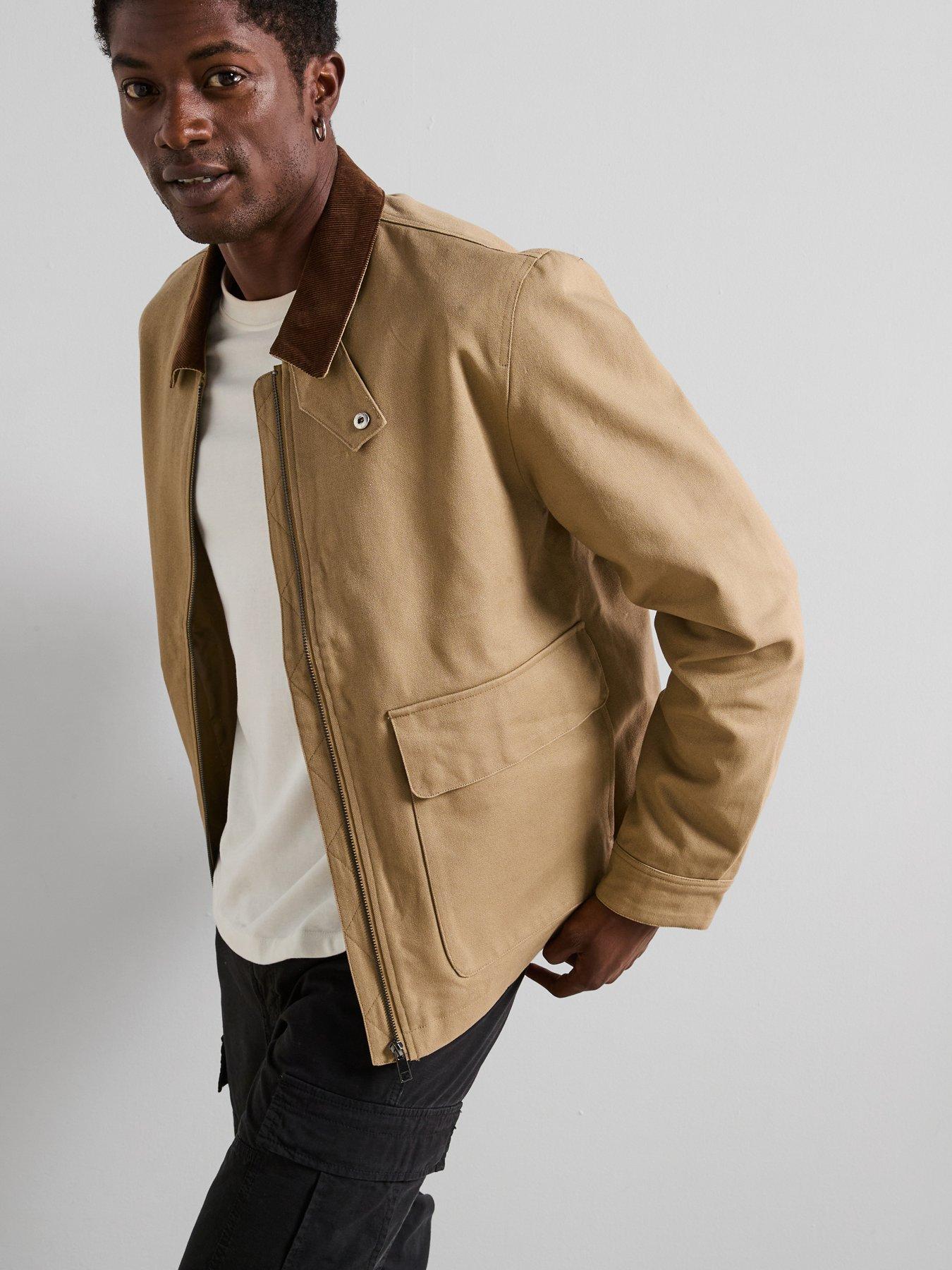 Image 1 of 7 of The Very Collection Canvas Barn Jacket With Cord Collar - Beige