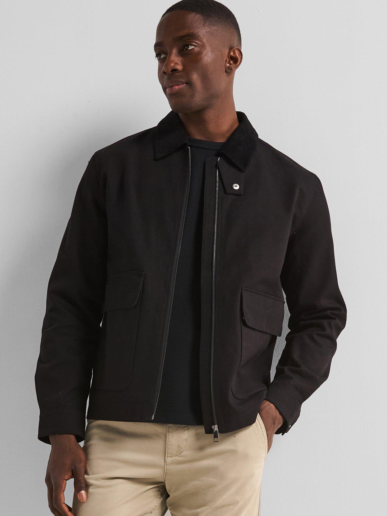 Very Man Canvas Barn Jacket With Cord Collar - Black