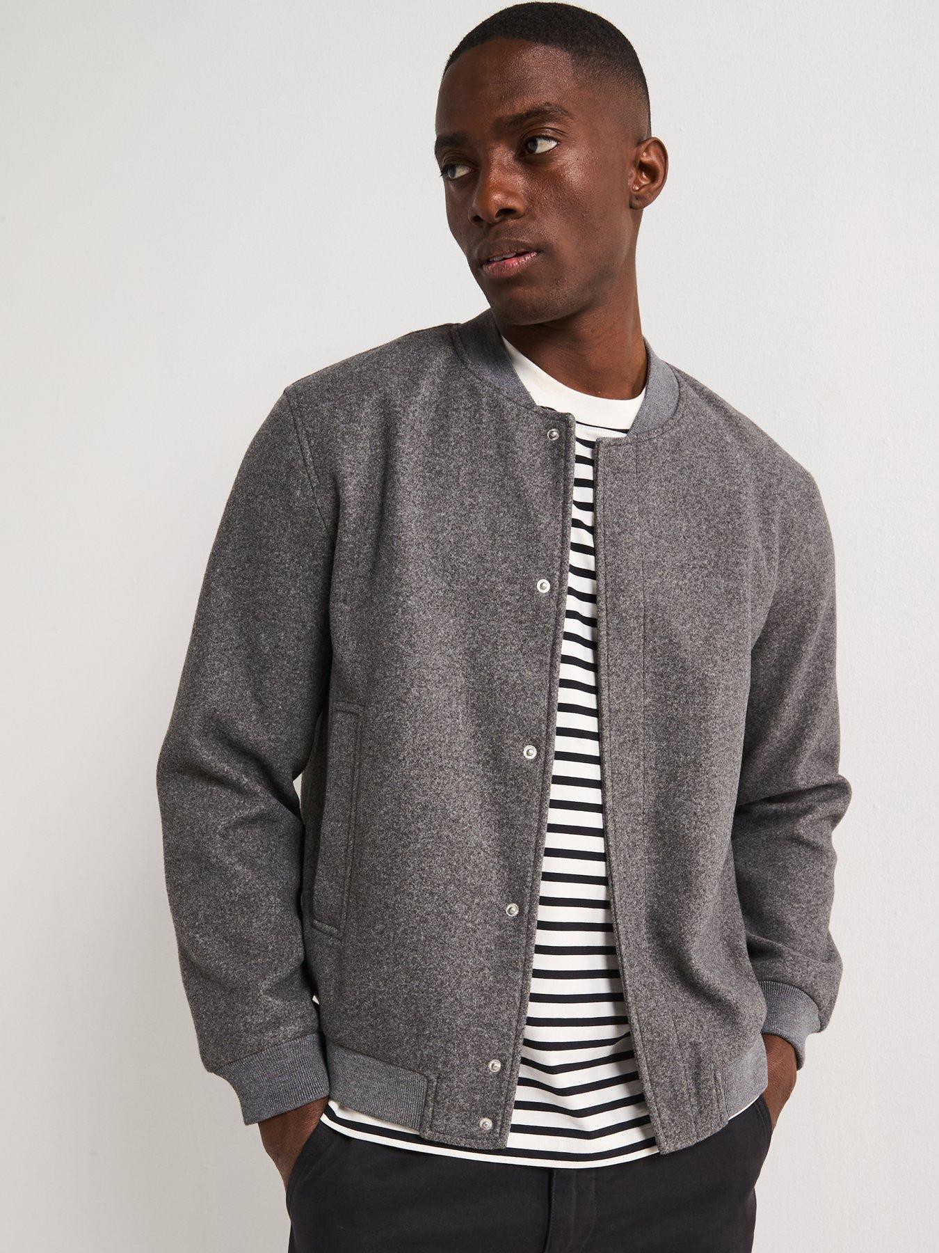 undefined Faux Wool Bomber - Charcoal