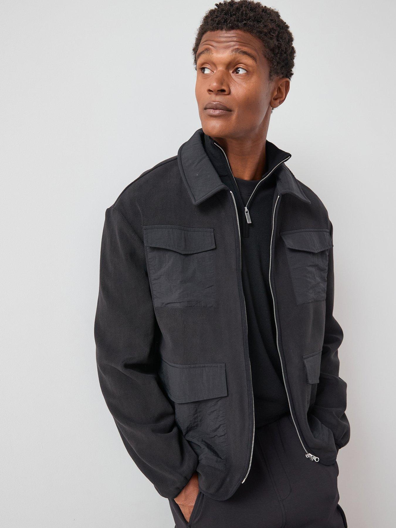 undefined Utility Pocket Fleece Jacket - Black