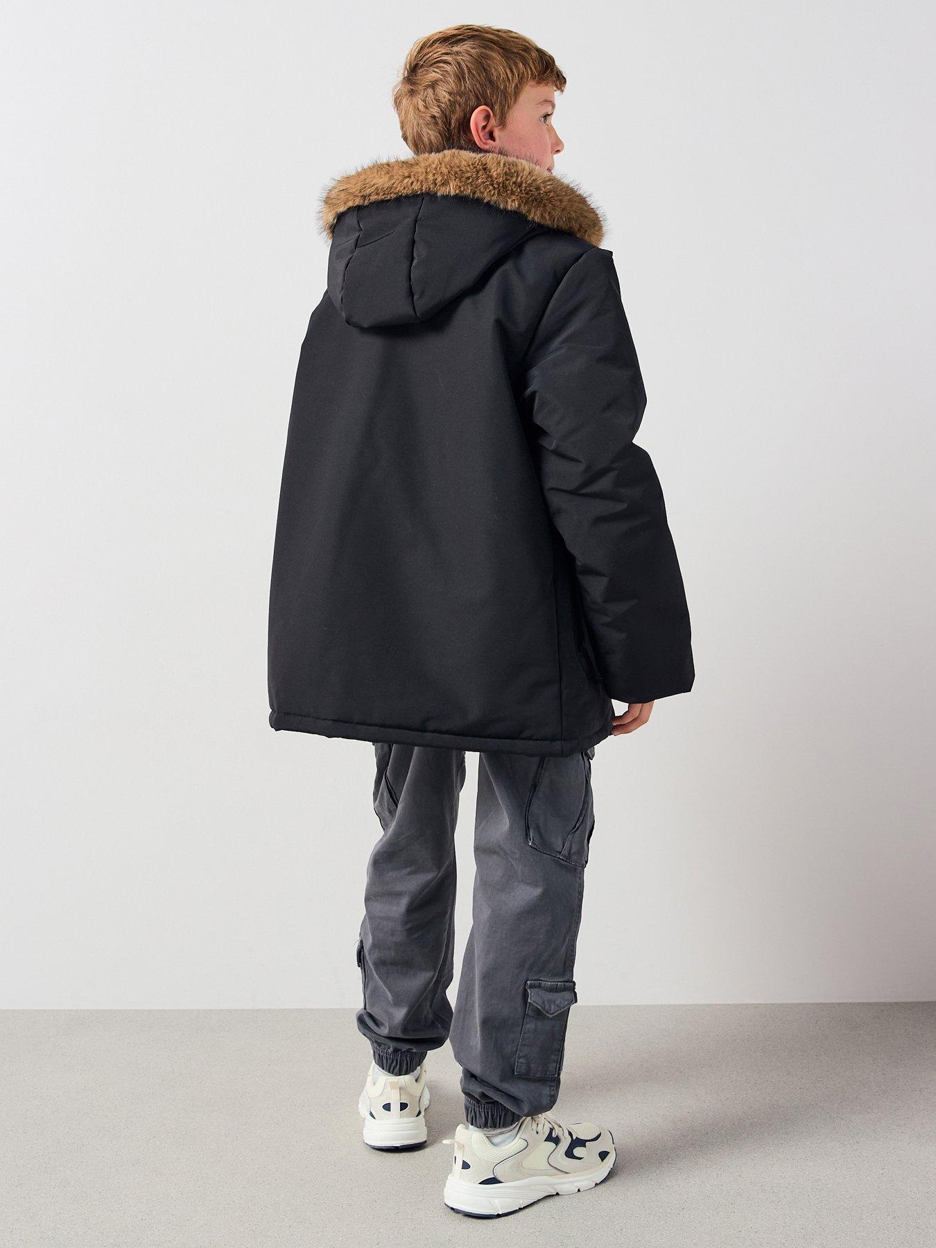 Image 2 of 6 of V by Very Boys Faux Fur Trim Hooded Parka - Black