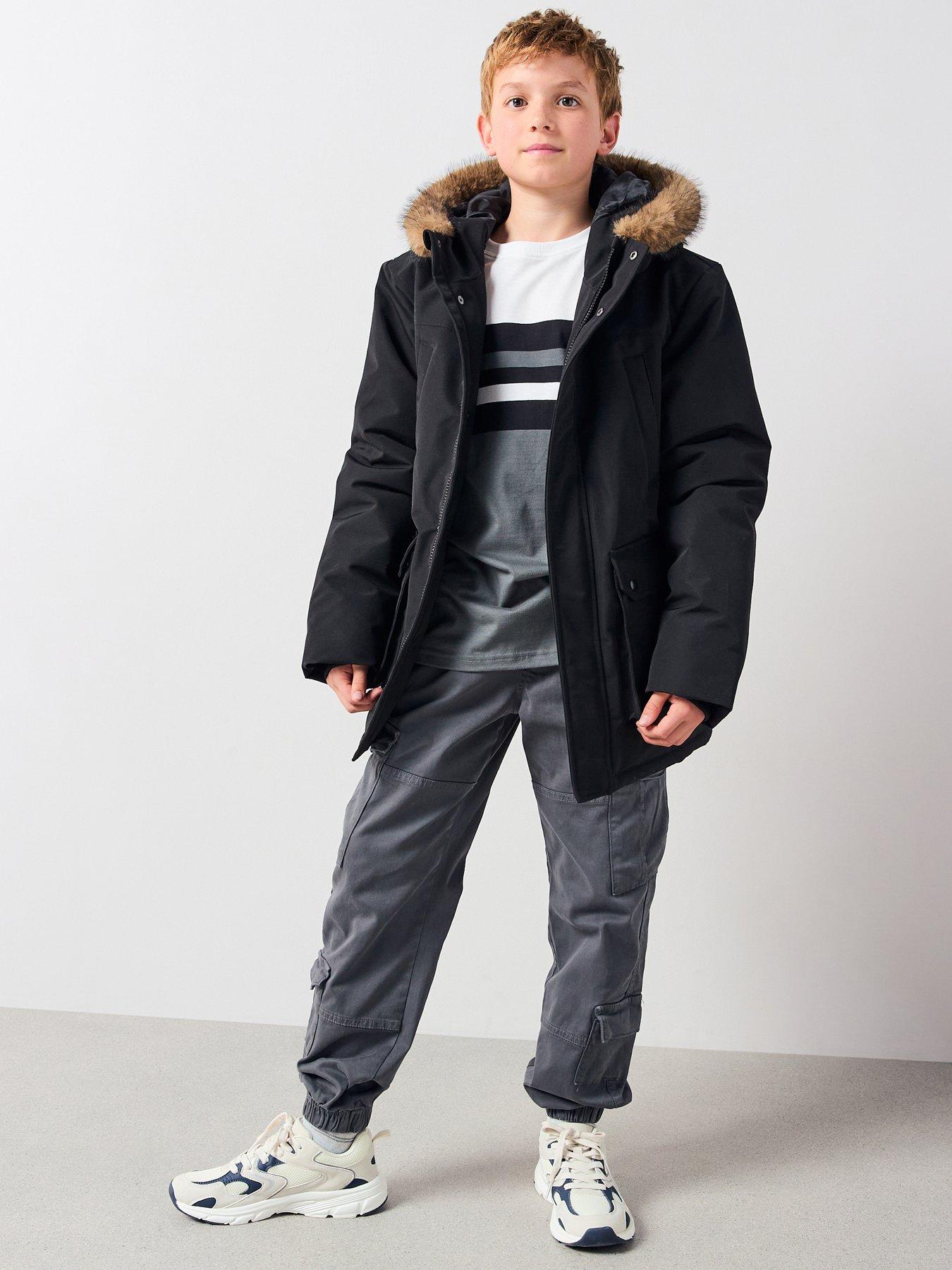 Image 3 of 6 of V by Very Boys Faux Fur Trim Hooded Parka - Black