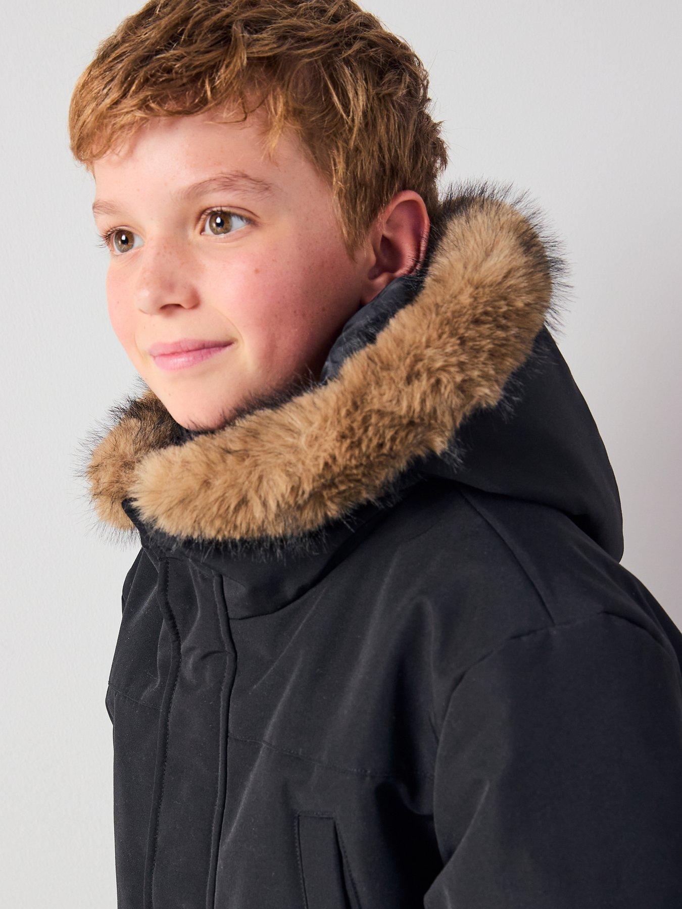 Image 4 of 6 of V by Very Boys Faux Fur Trim Hooded Parka - Black