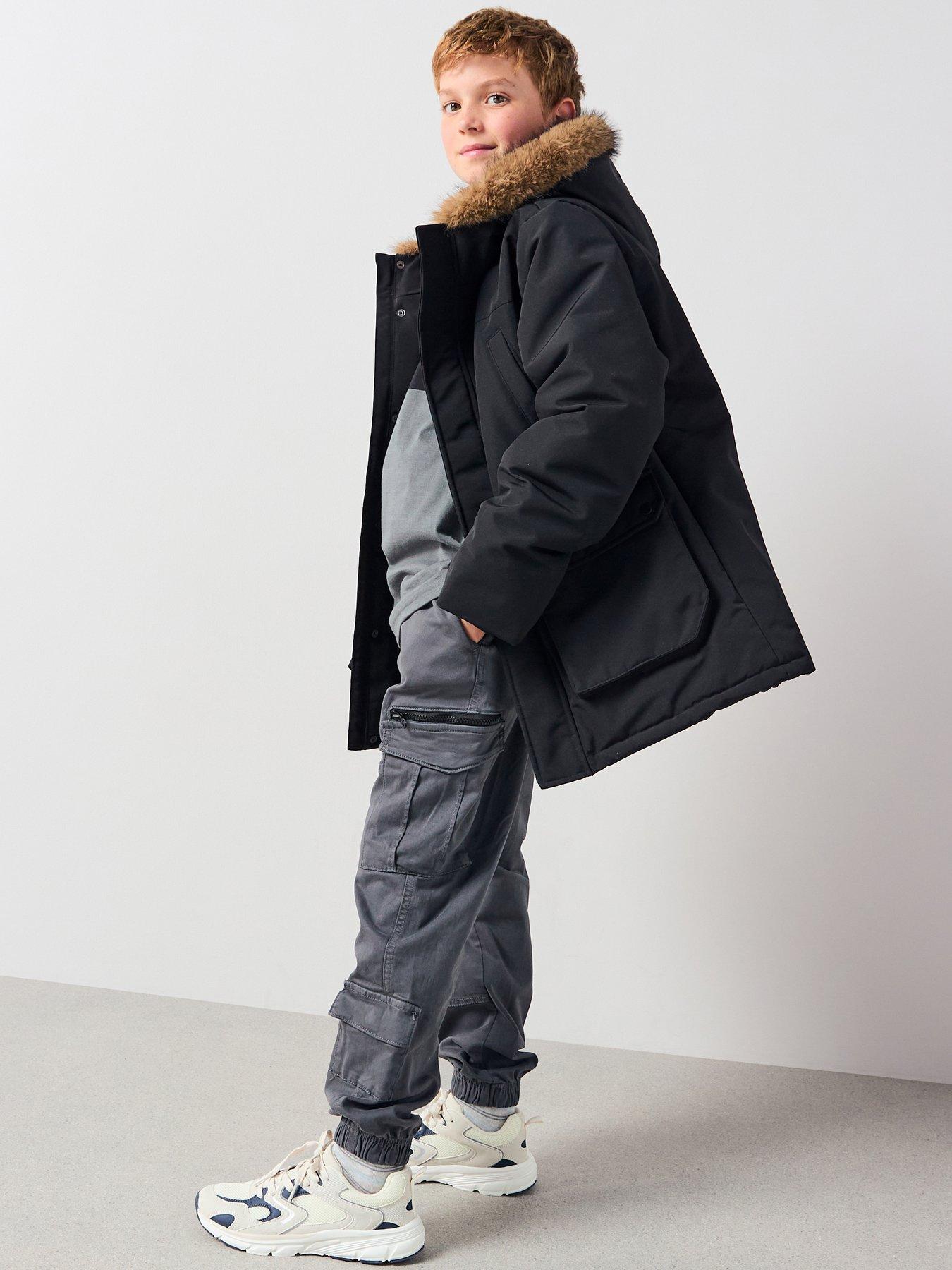 Image 5 of 6 of V by Very Boys Faux Fur Trim Hooded Parka - Black