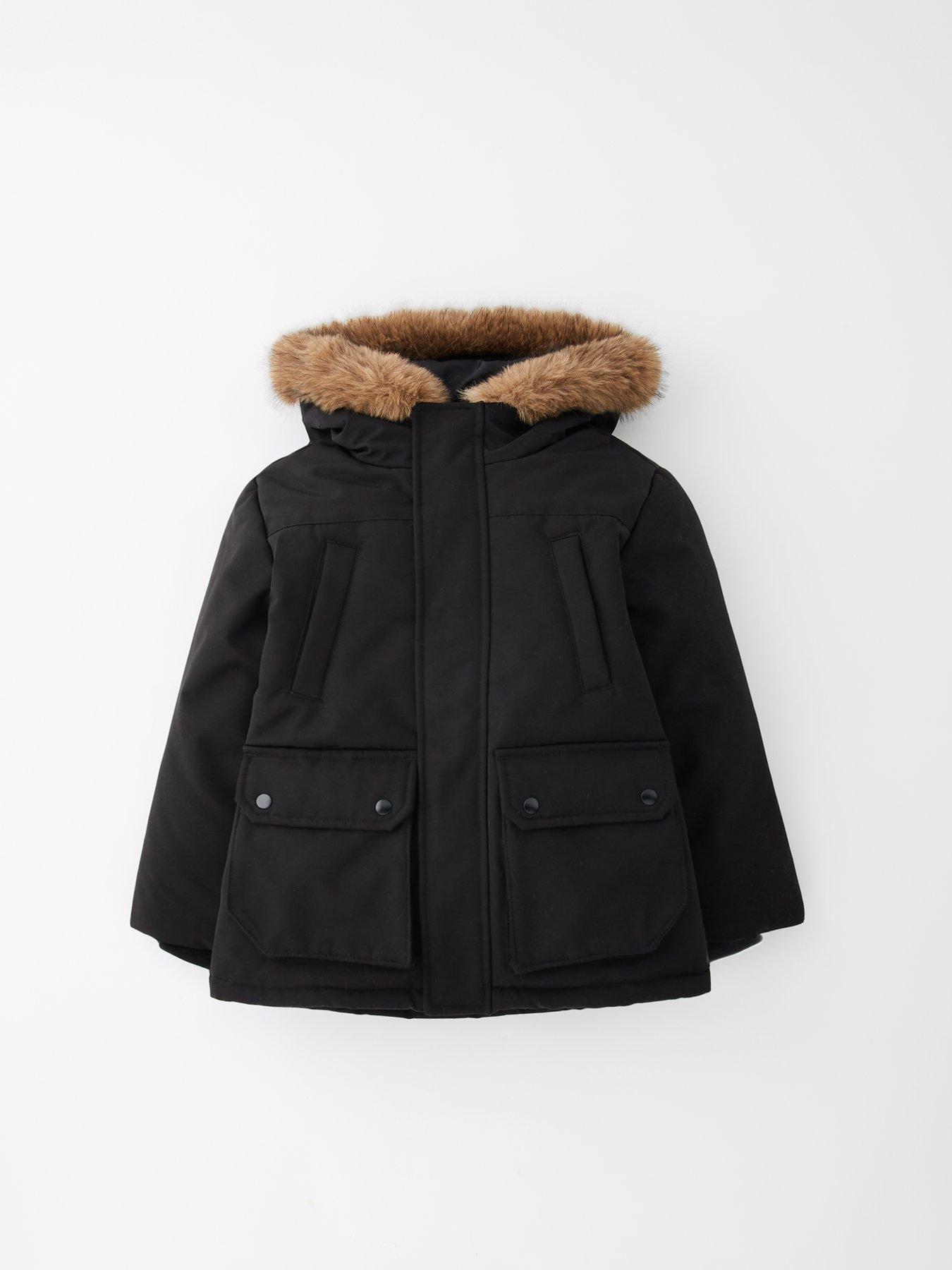 Image 6 of 6 of V by Very Boys Faux Fur Trim Hooded Parka - Black