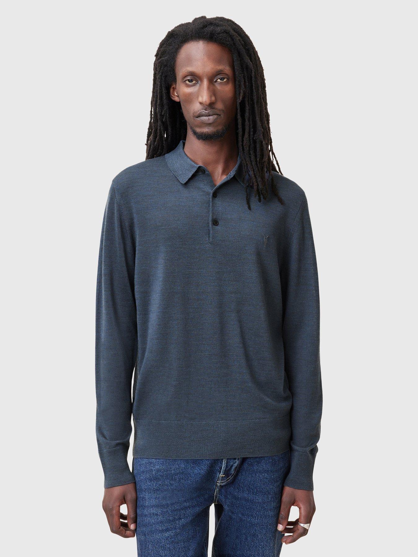 undefined Mode Merino Long Sleeve Knitted Polo Shirt - Blue