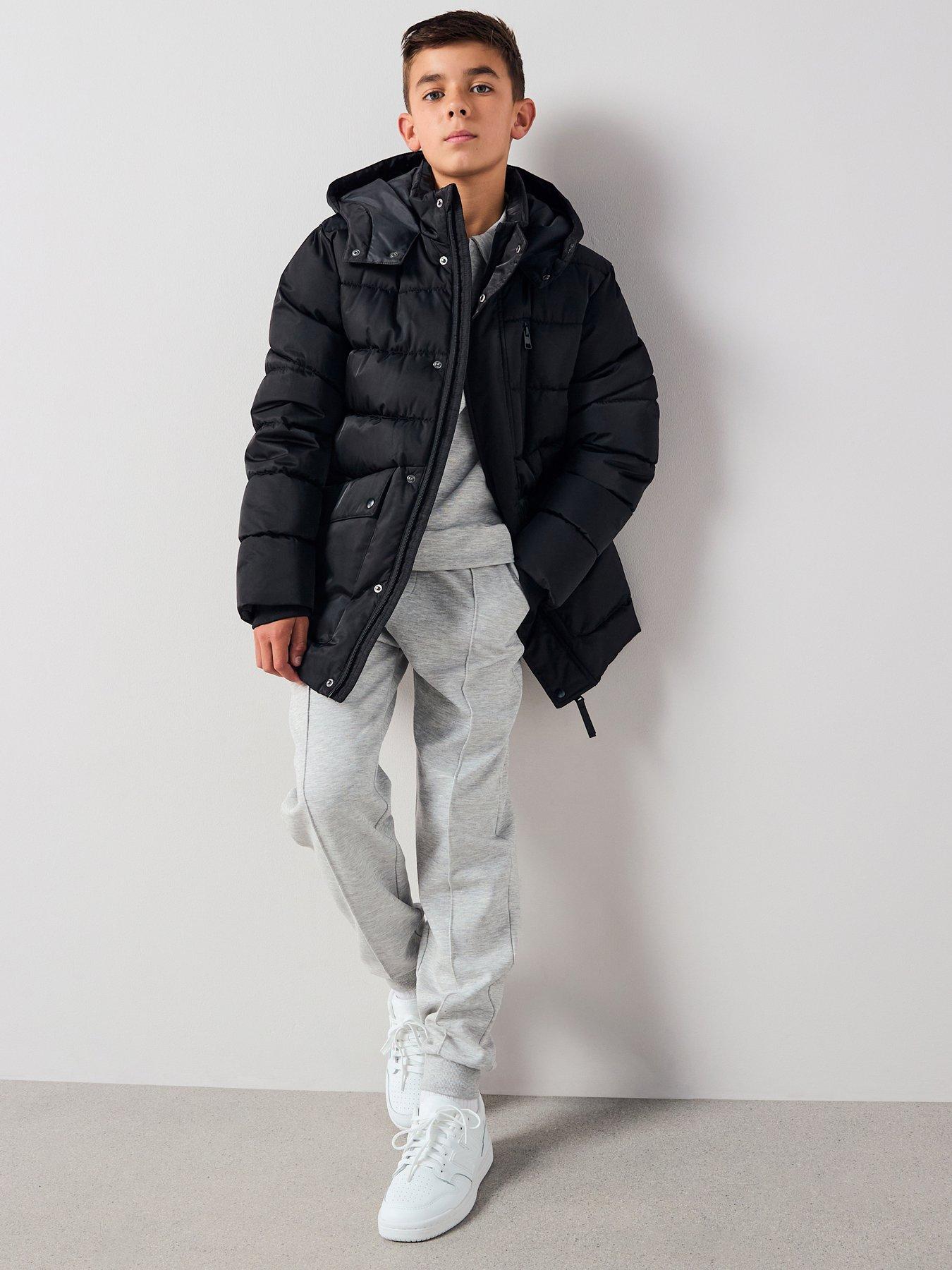 V by Very Boys Heavy Weight Padded Jacket With Popper Pockets - Black