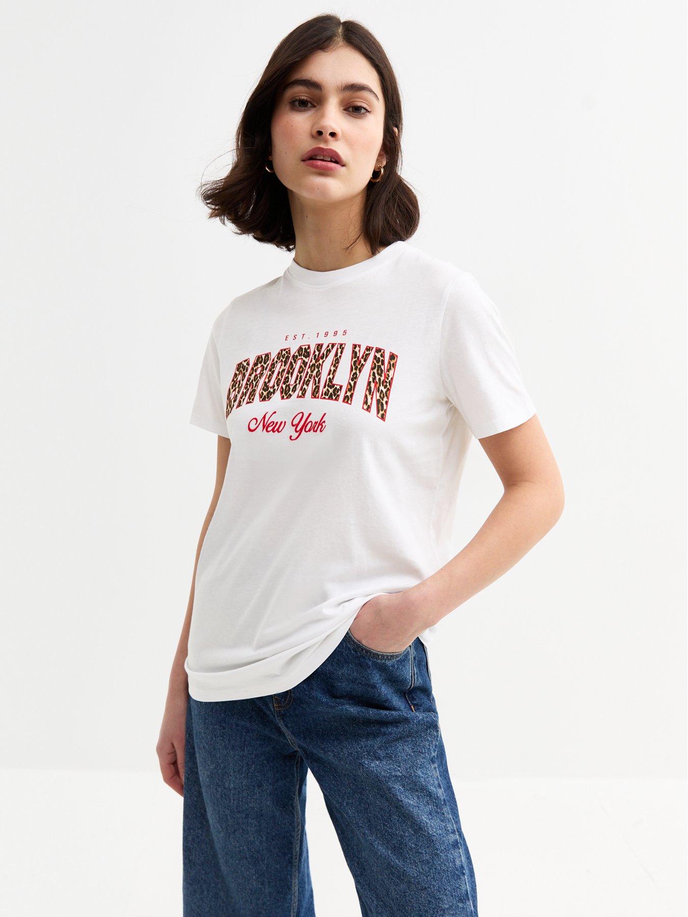 undefined White Leopard Brooklyn Print T-shirt