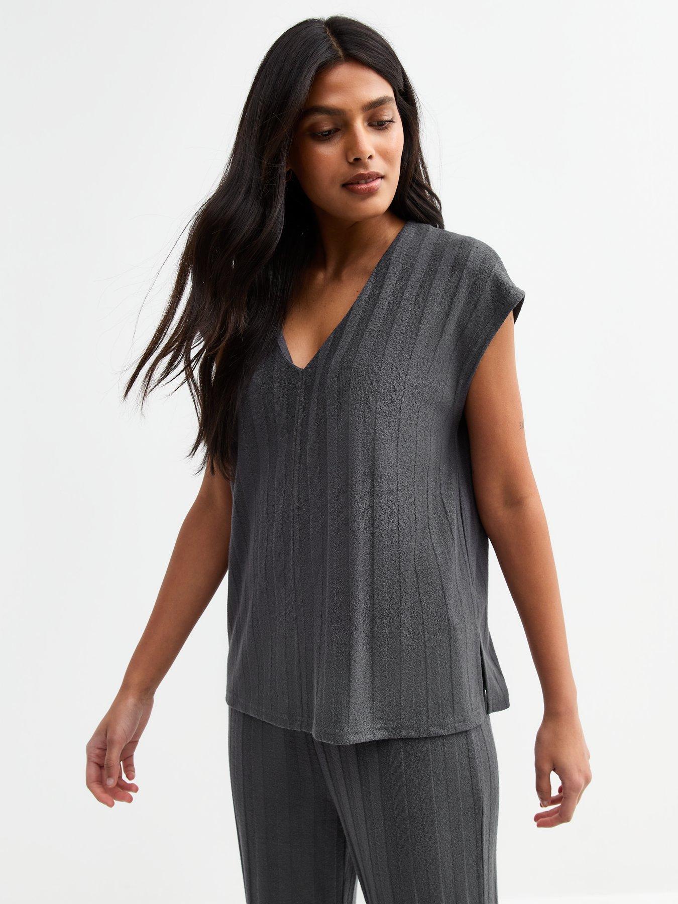 undefined Dark Grey Wide Rib V-neck Top