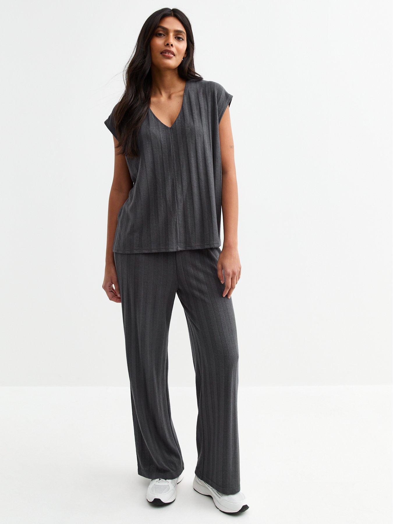 undefined Dark Grey Wide Rib Relaxed Trousers