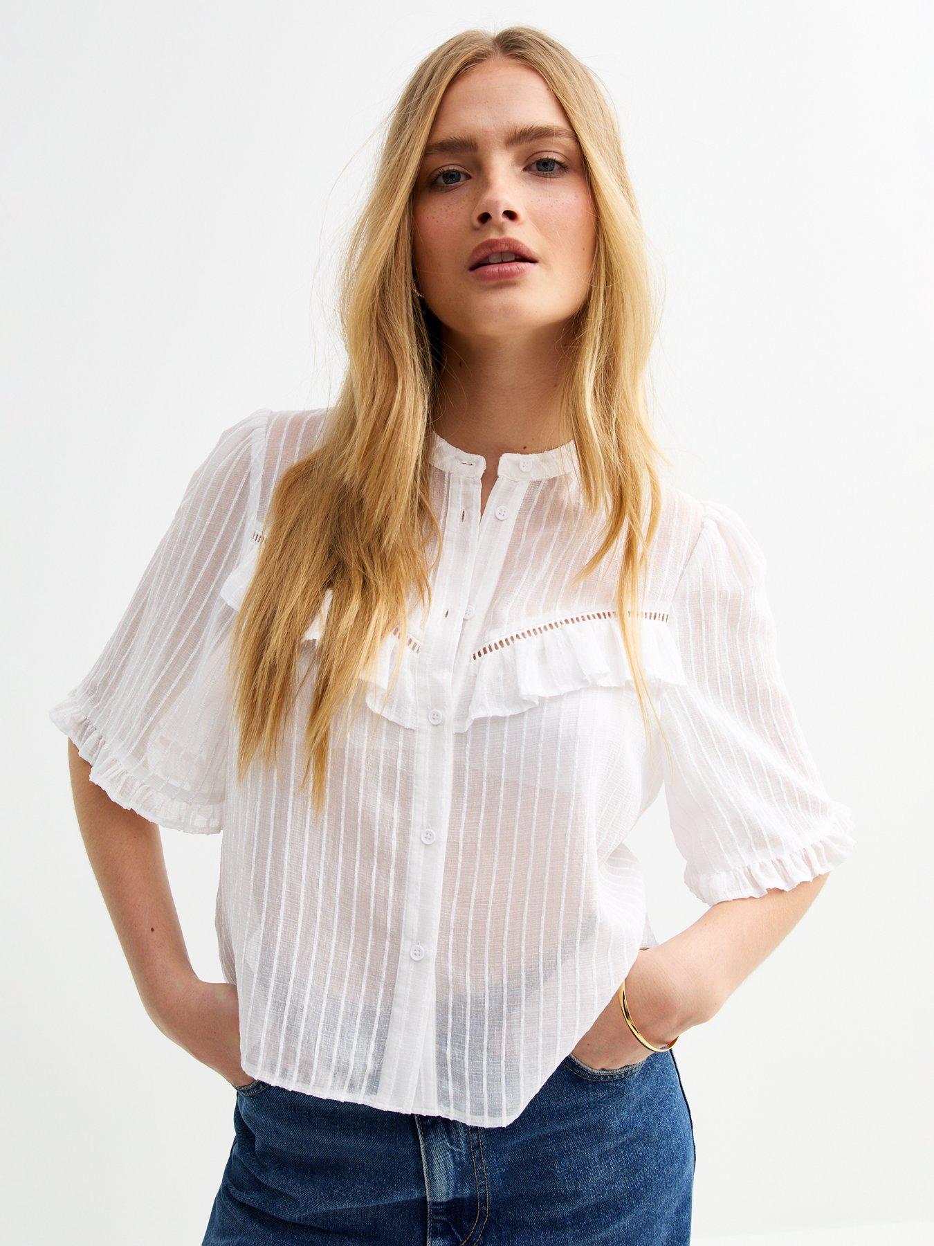 [FINAL DEAL] Sheer Inside Frill Neck T-Shirt