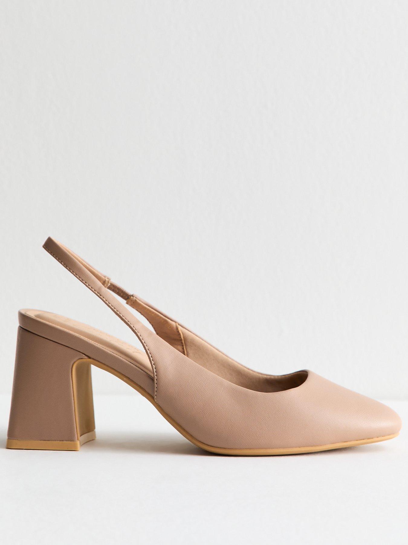Image 1 of 6 of New Look Wide Fit Mink Faux Leather Slingback Court Shoes