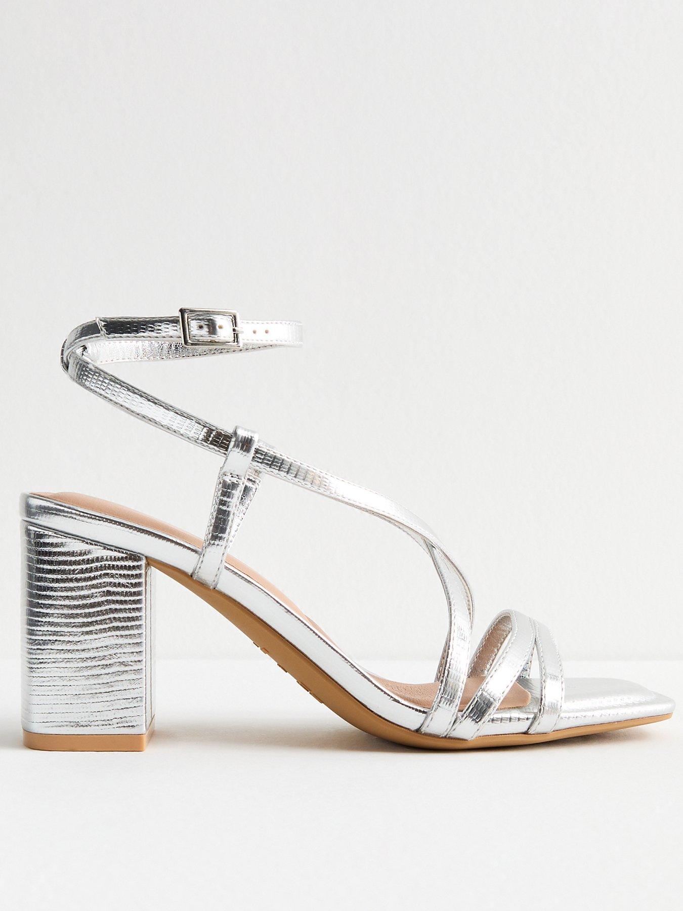 New Look Faux Leather Block Heel Multi Strap Sandals Silver Very