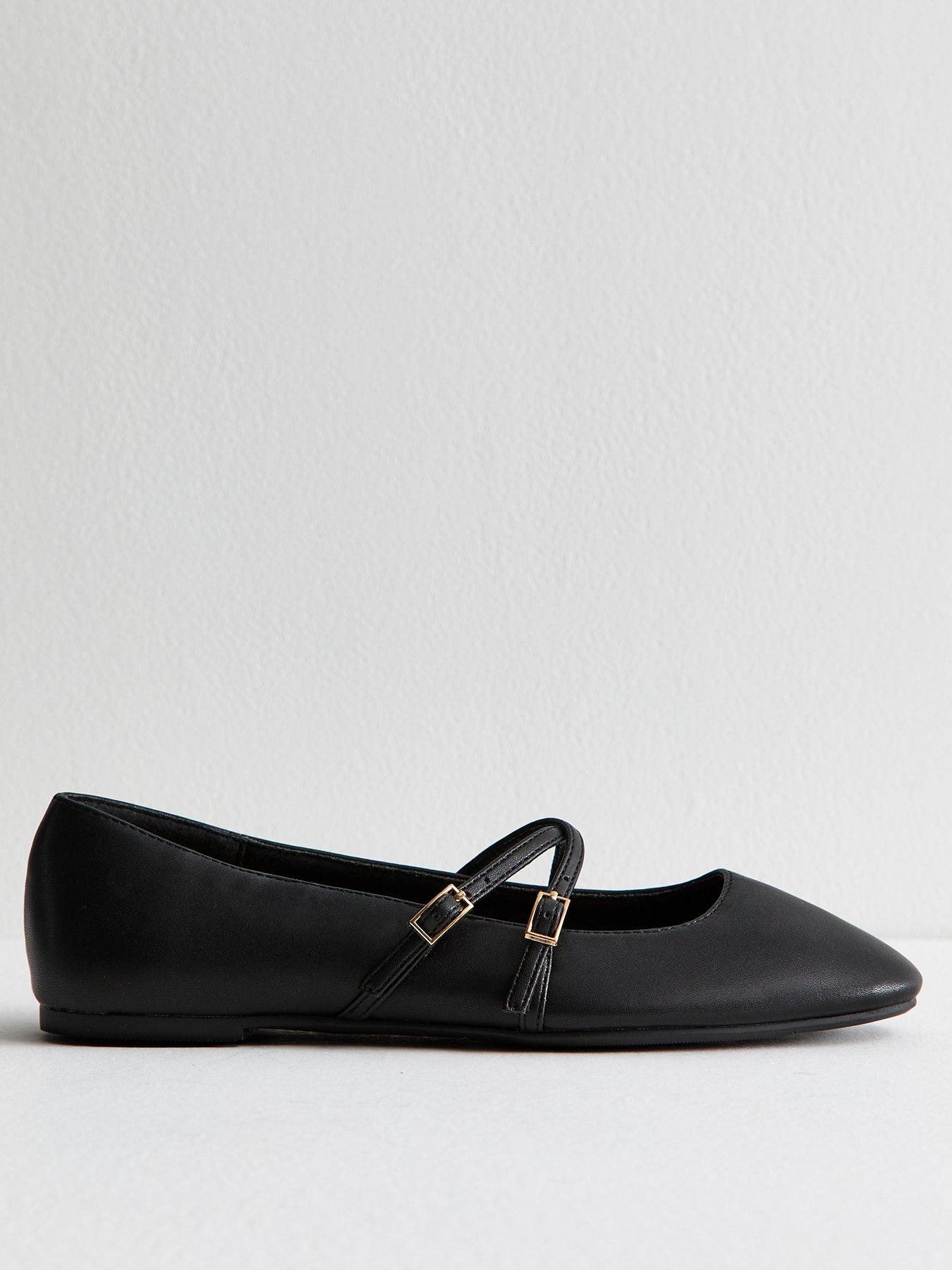 undefined Wide Fit Black Faux Leather Ballet Flats
