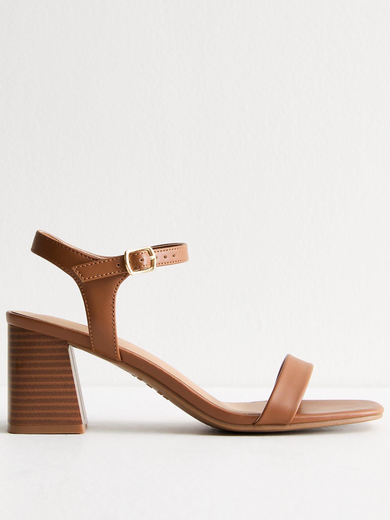 undefined Tan Brown Faux Leather Block Heel Sandals