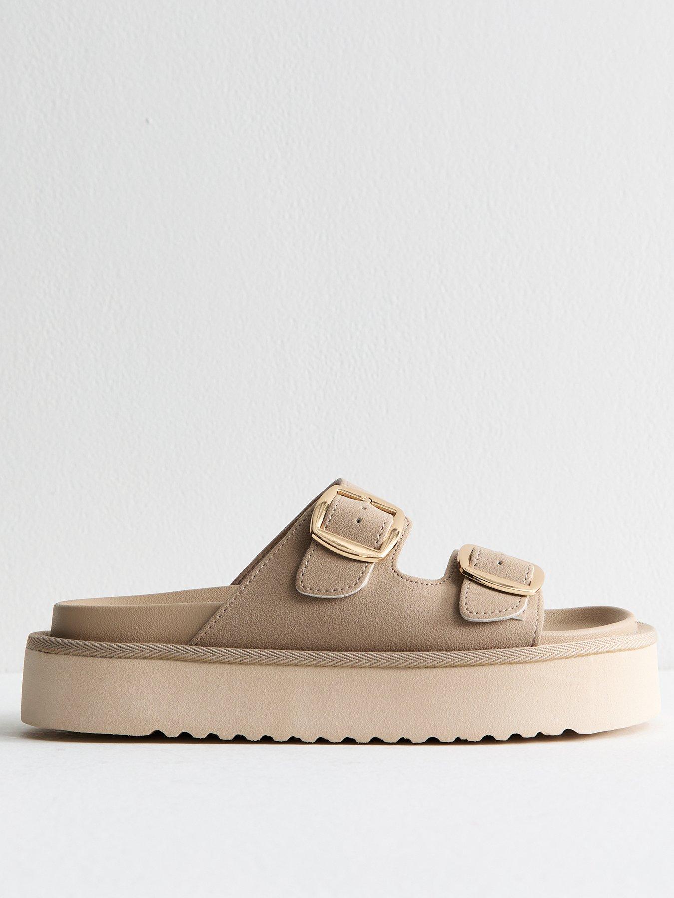 Image 1 of 6 of New Look Light Brown Faux Leather Flatform Sandals