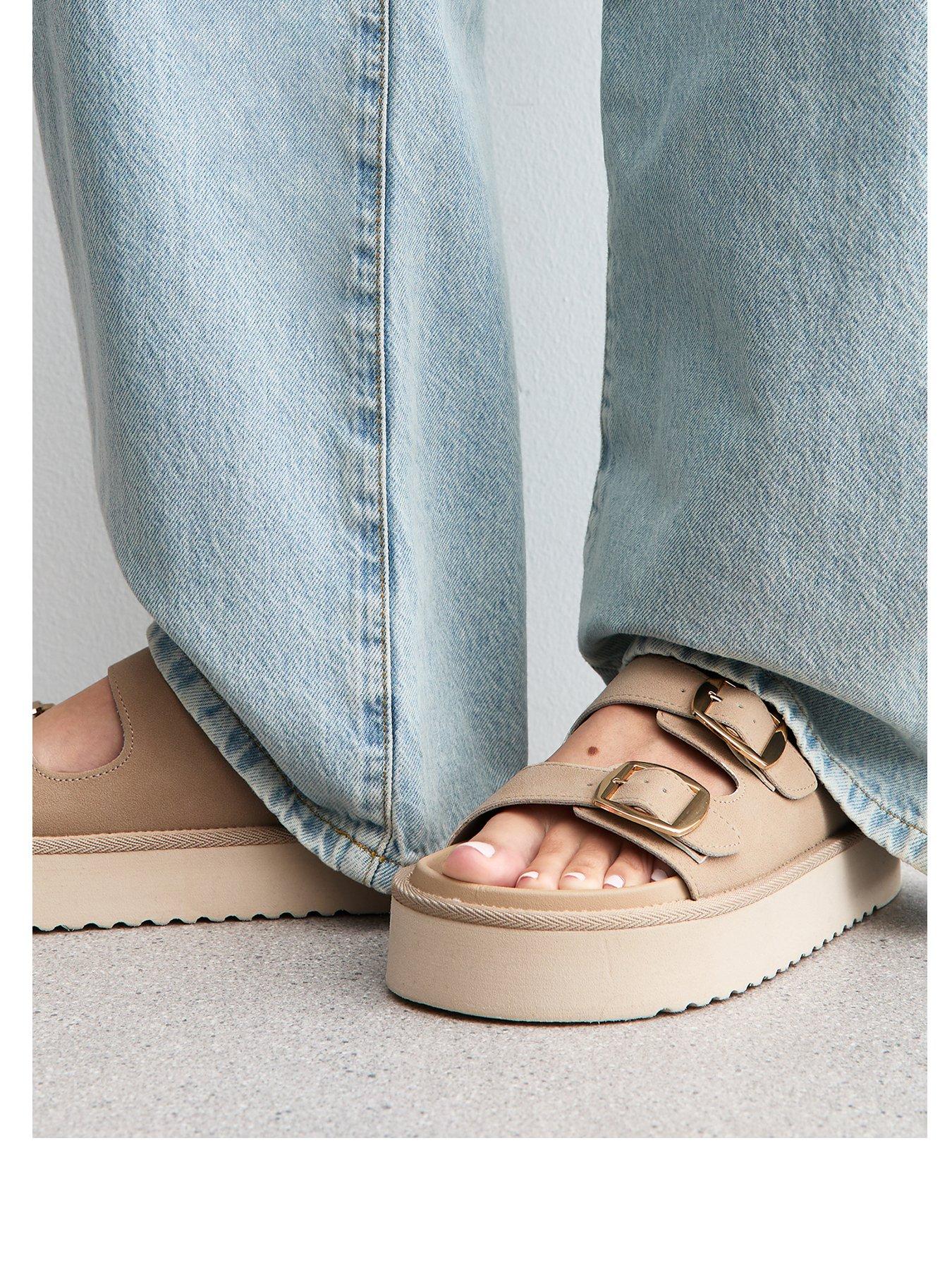 Image 2 of 6 of New Look Light Brown Faux Leather Flatform Sandals