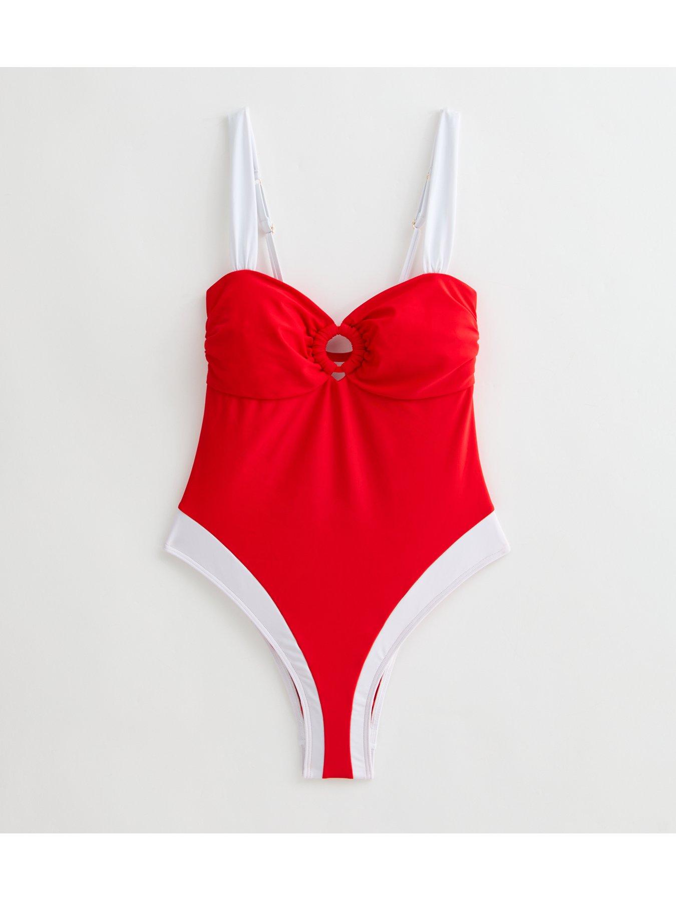 Image 5 of 5 of New Look Red Contrast Trim Ring Front Swimsuit
