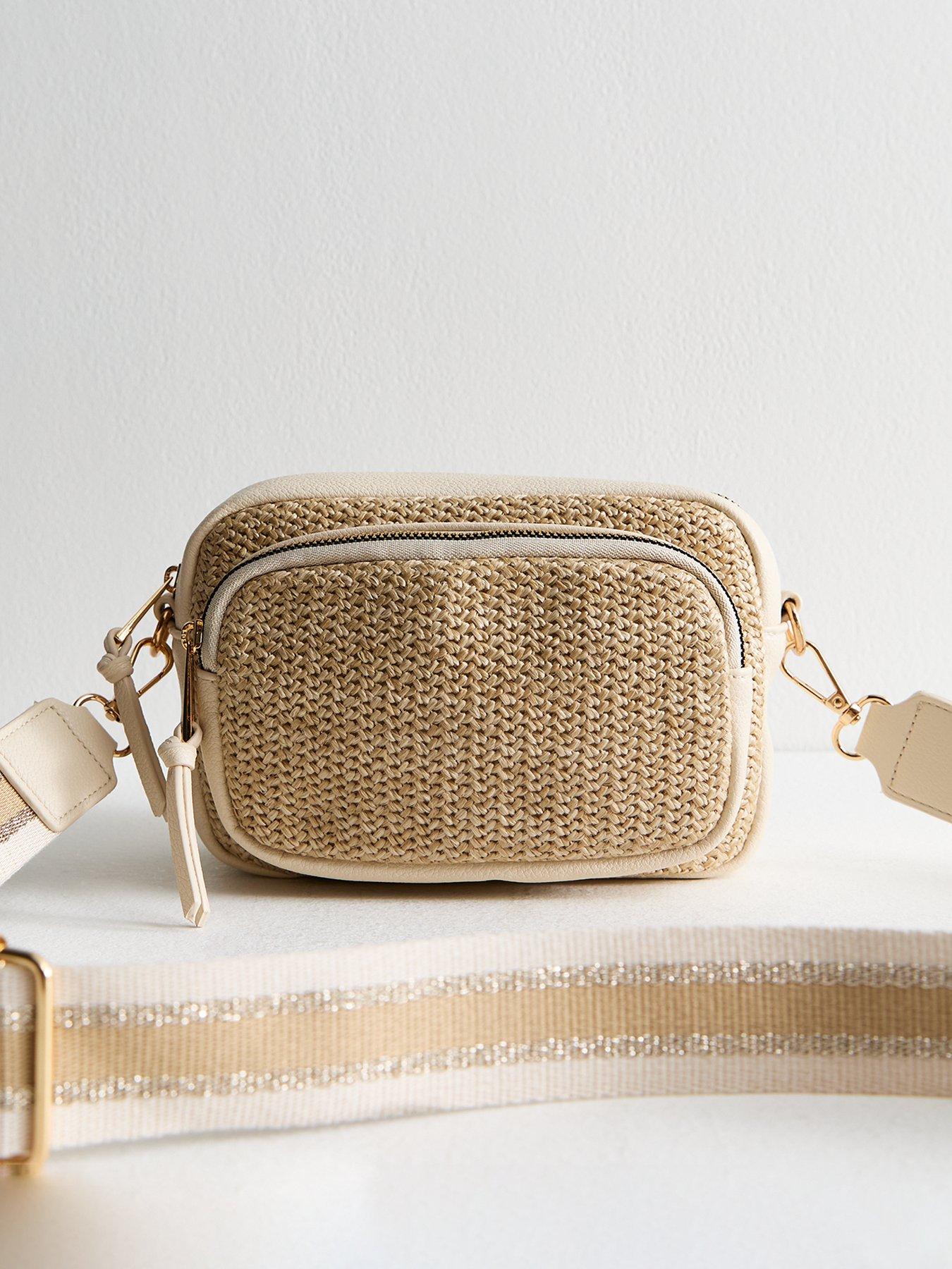 undefined Stone Woven Raffia Look Faux Leather Crossbody Bag